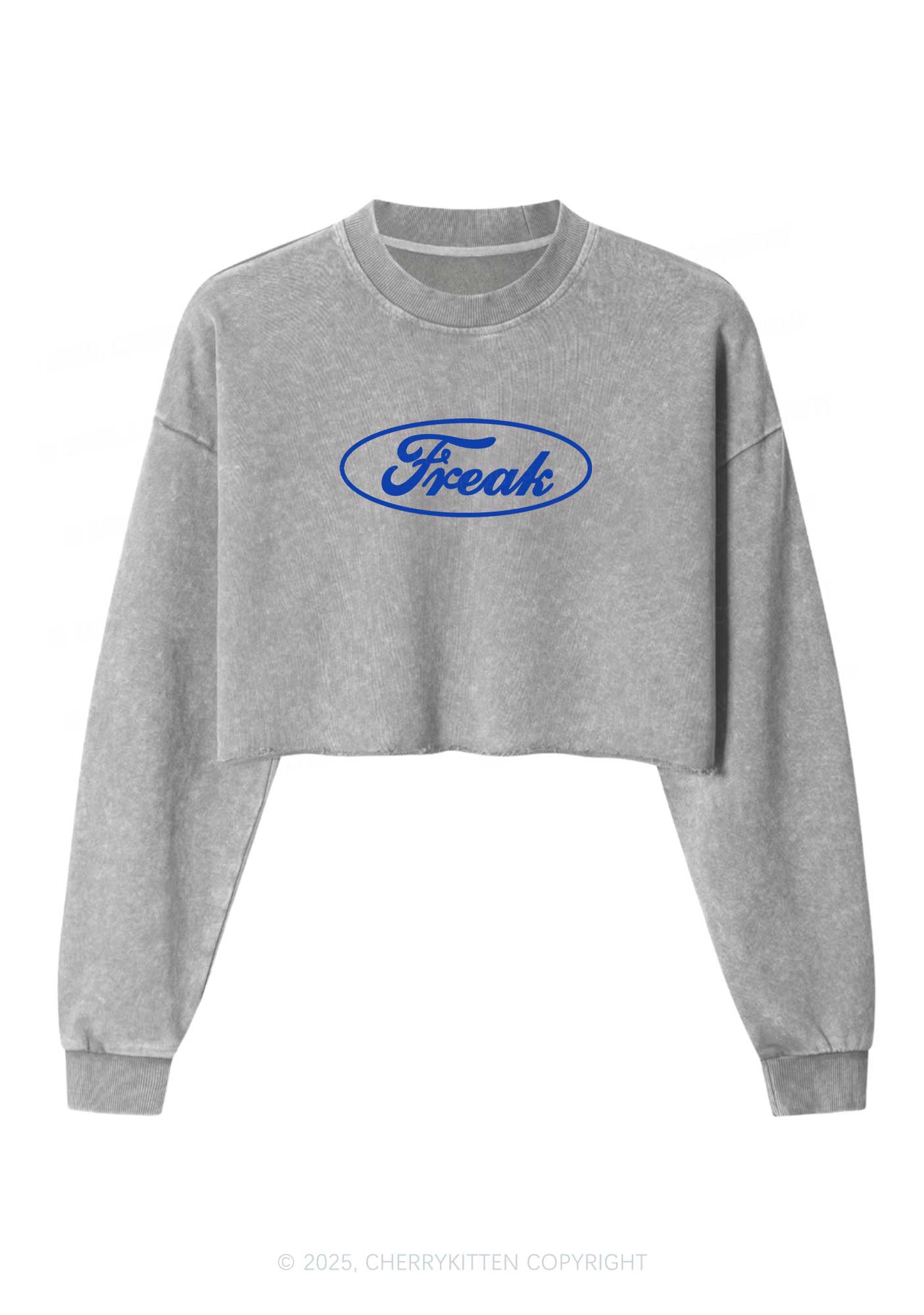 Oval Freak Y2K Crop Washed Sweatshirts Cherrykitten