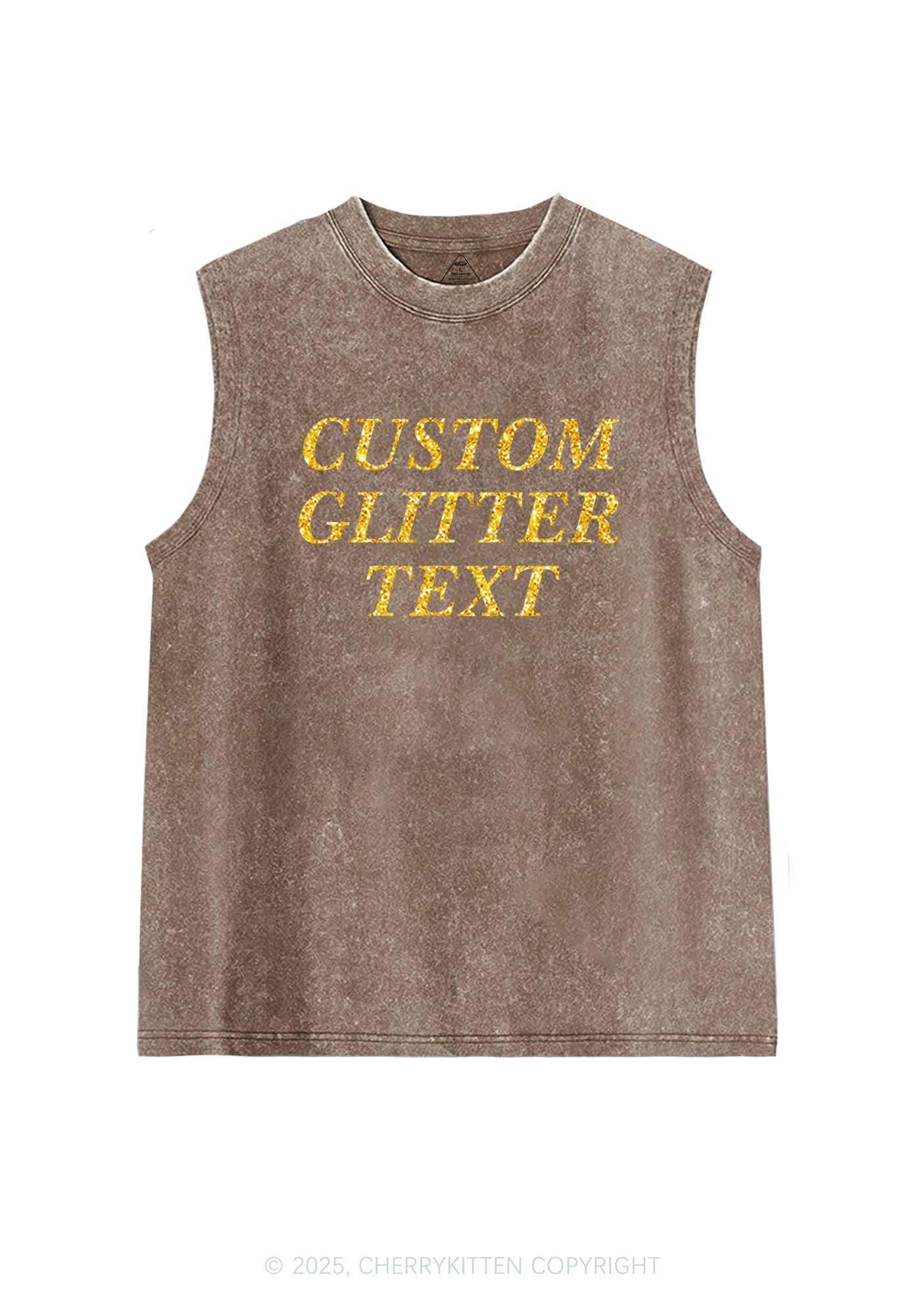 Custom Text Glitter Y2K Washed Muscle Tank Cherrykitten