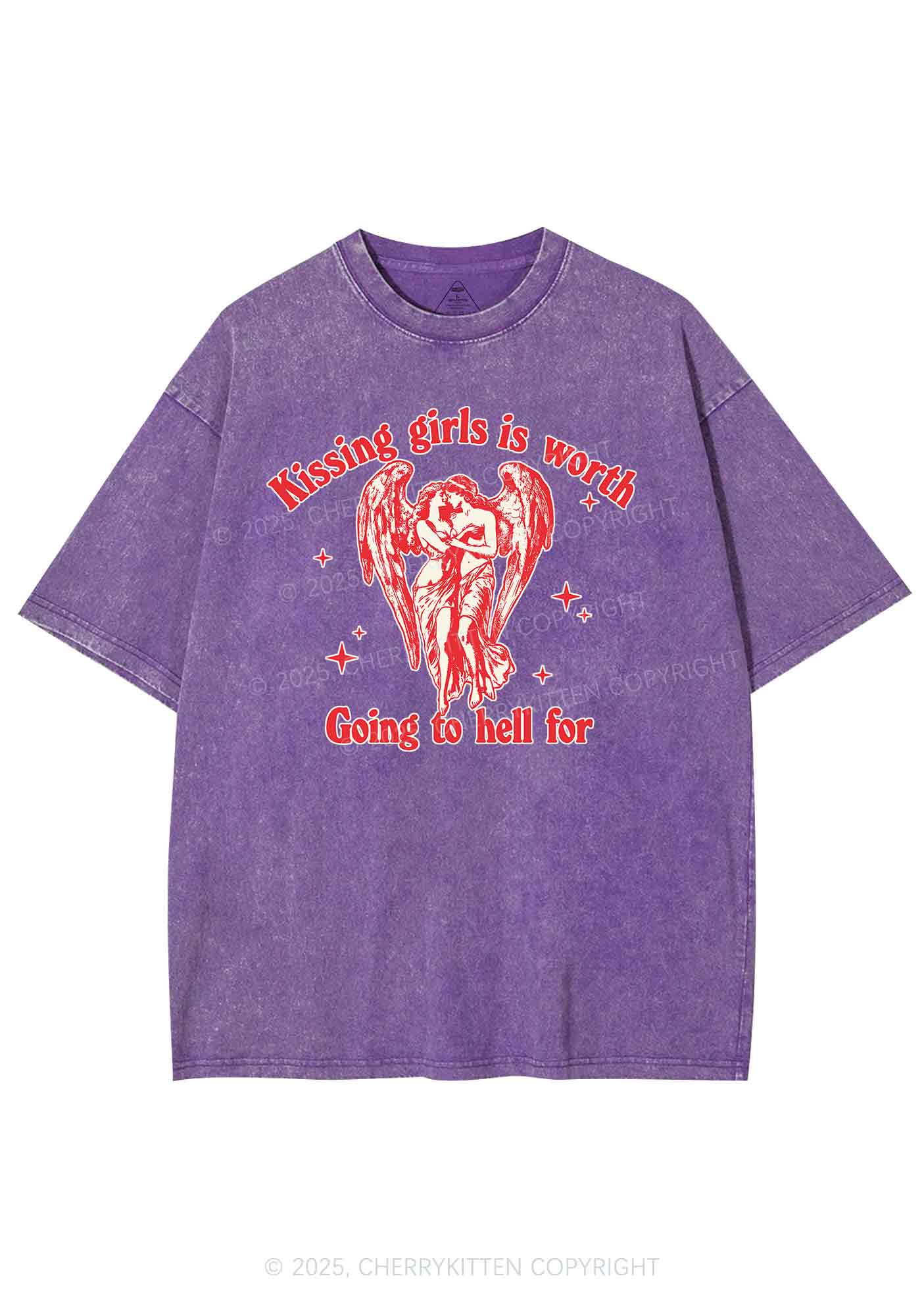 Kissing Girls To Hell Pride Y2K Shirts Washed Tee Cherrykitten