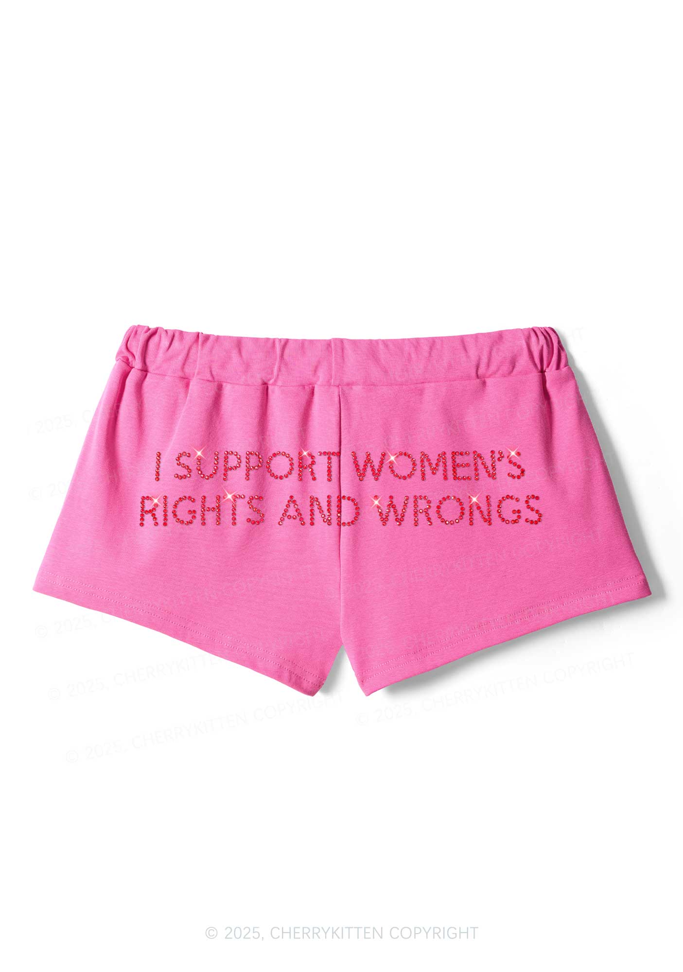 Rhinestone I Support Women Y2K Drawstring Mini Shorts Cherrykitten