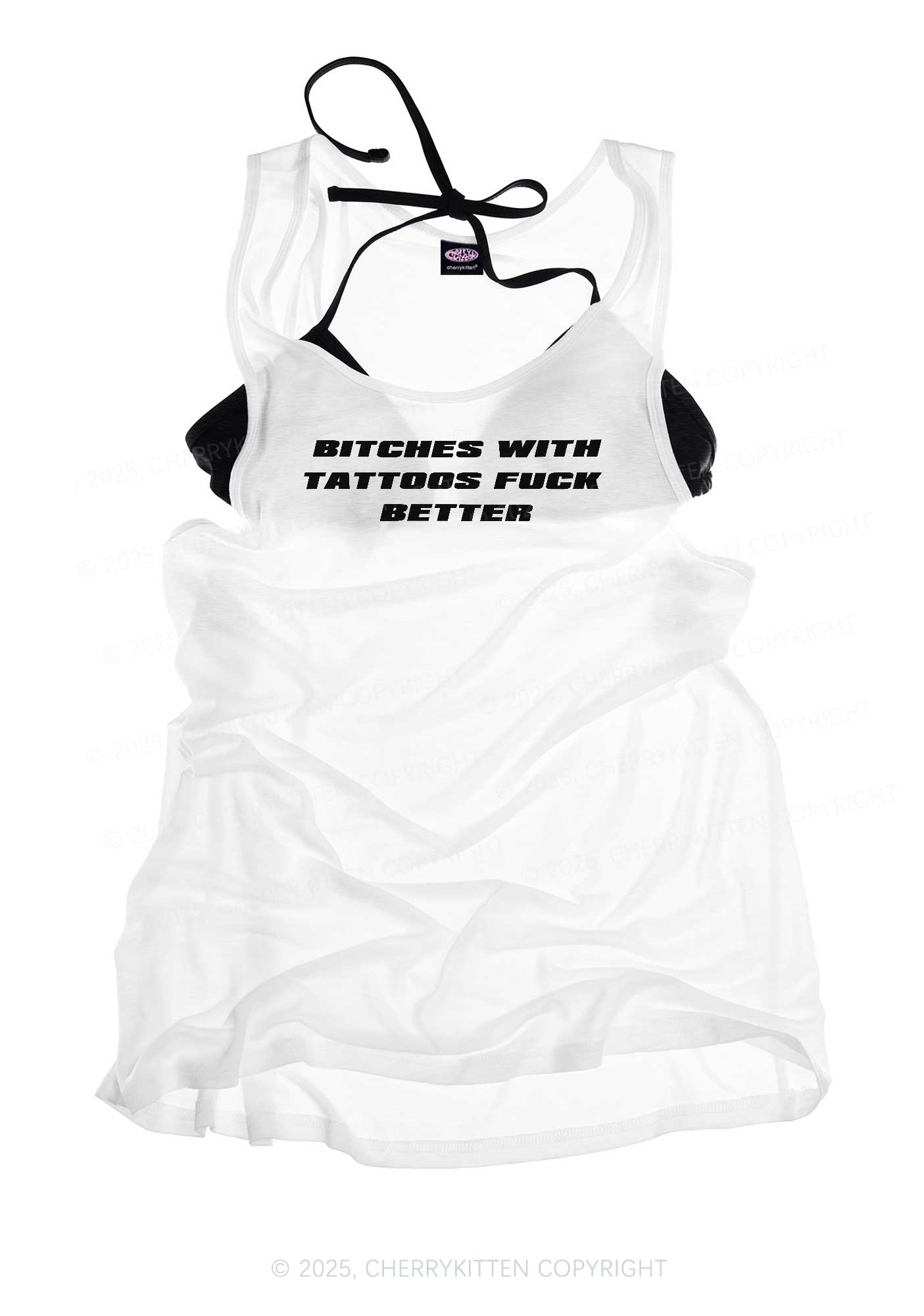 Bxxches With Tattoos Fxxk Better Y2K Sheer Boyfriend Tank Cherrykitten