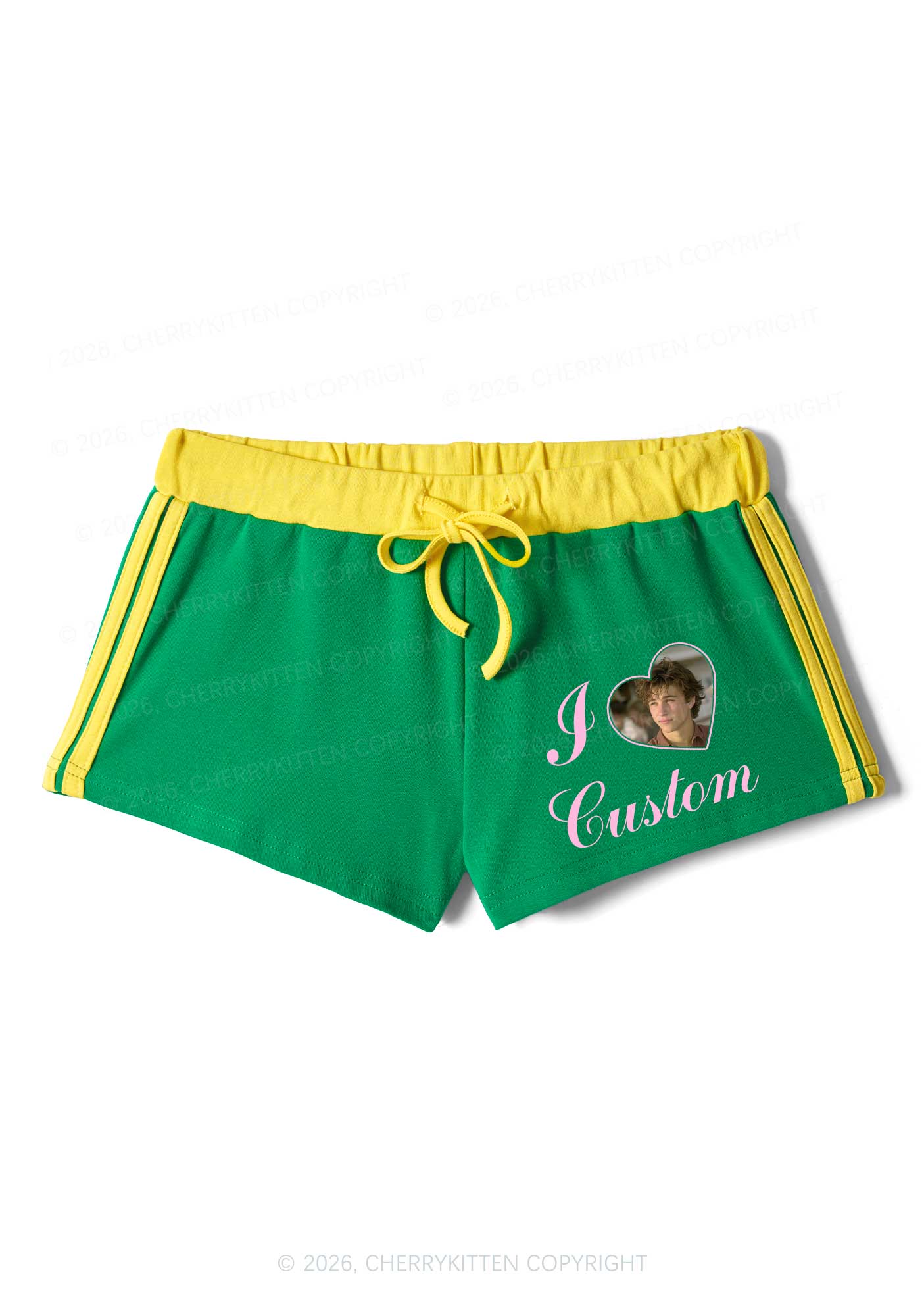 I Love Custom Photo Valentine's Day Y2K Drawstring Mini Shorts Cherrykitten