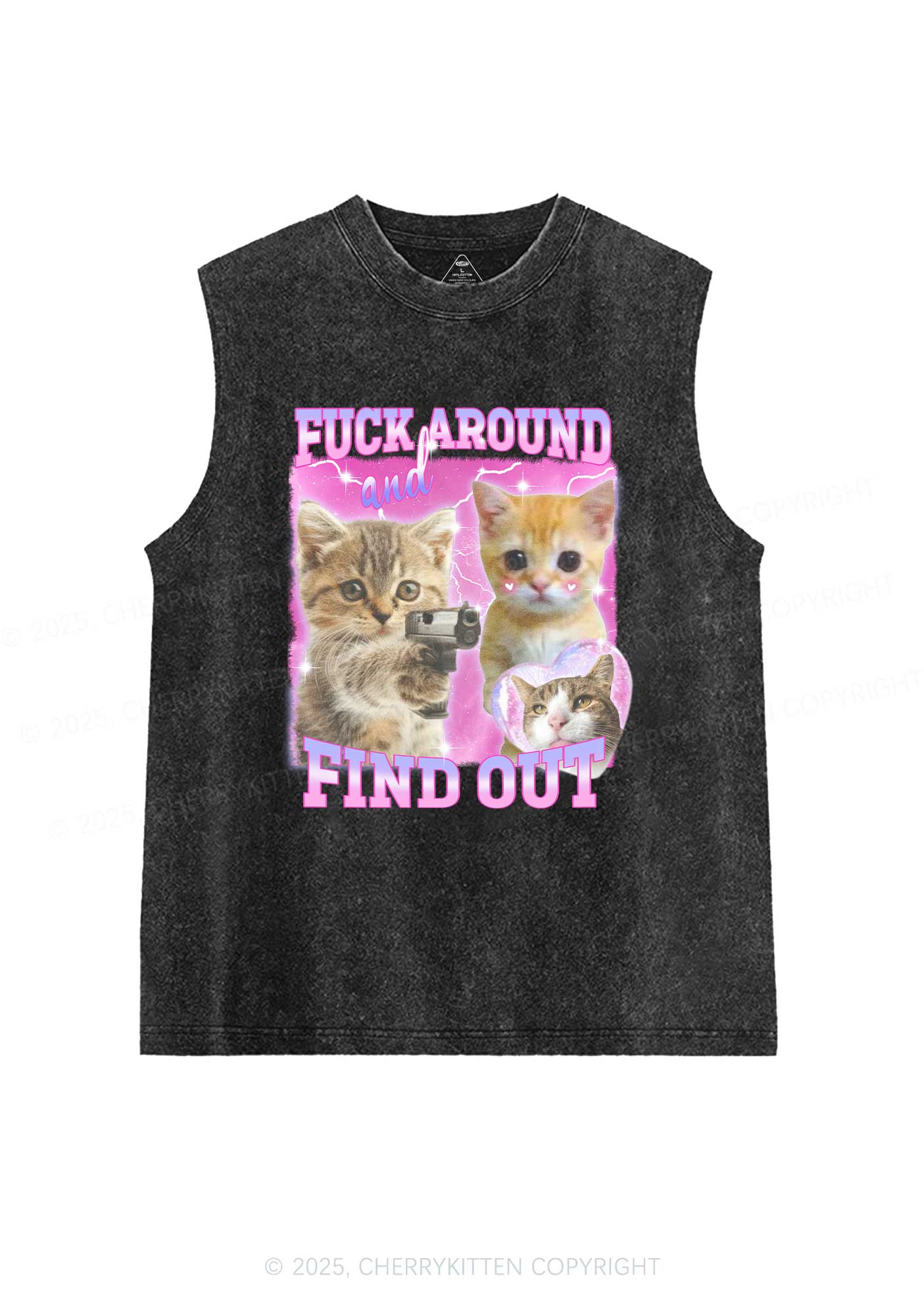 Fxxk Around Cats Y2K Washed Muscle Tank Cherrykitten