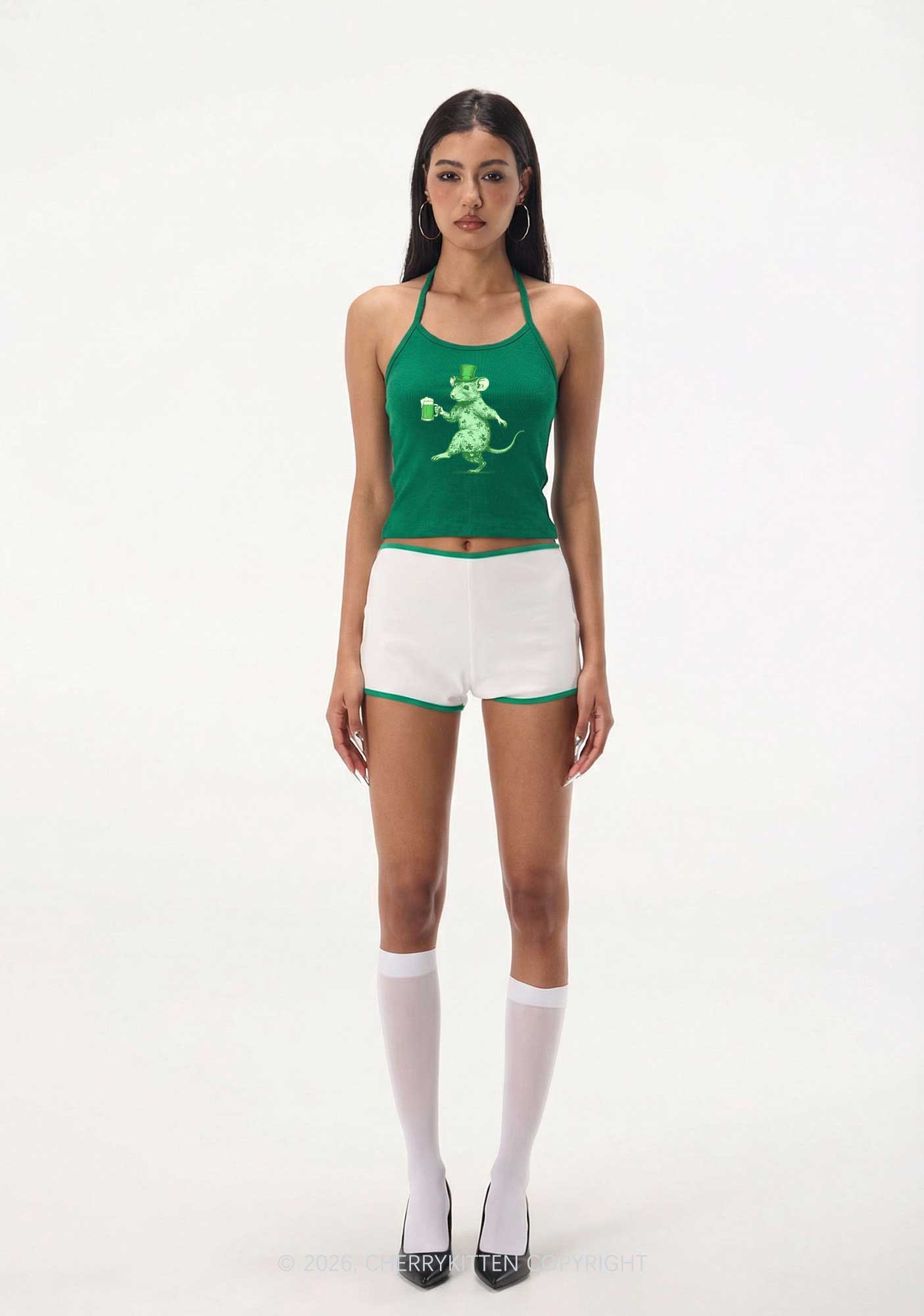 Green Drunk Rat St Patricks Y2K Halter Neck Cami Cherrykitten