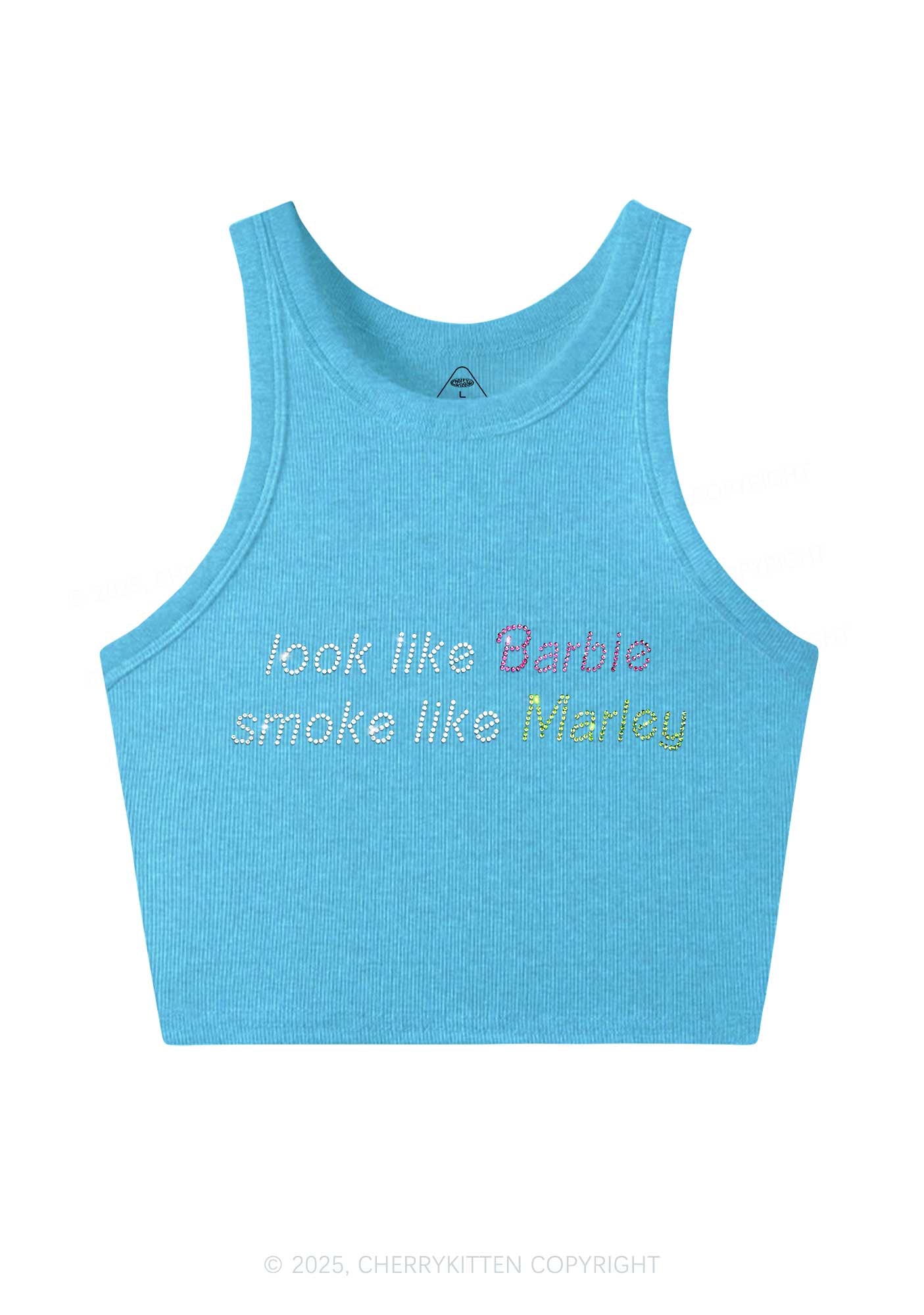 Rhinestone Smoke Like Marley Y2K Crop Tank Top Cherrykitten