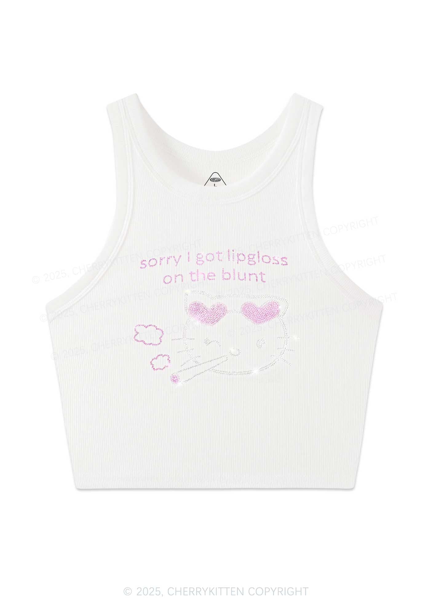 Rhinestone Kitten Got Lipgloss Y2K Crop Tank Top Cherrykitten
