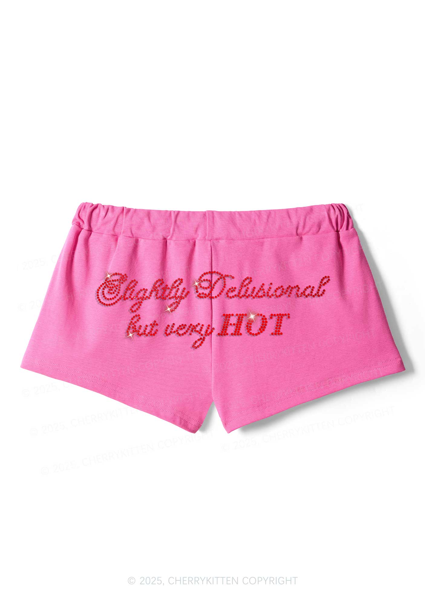 Rhinestone Slightly Delusional But Very Hot Y2K Drawstring Mini Shorts Cherrykitten