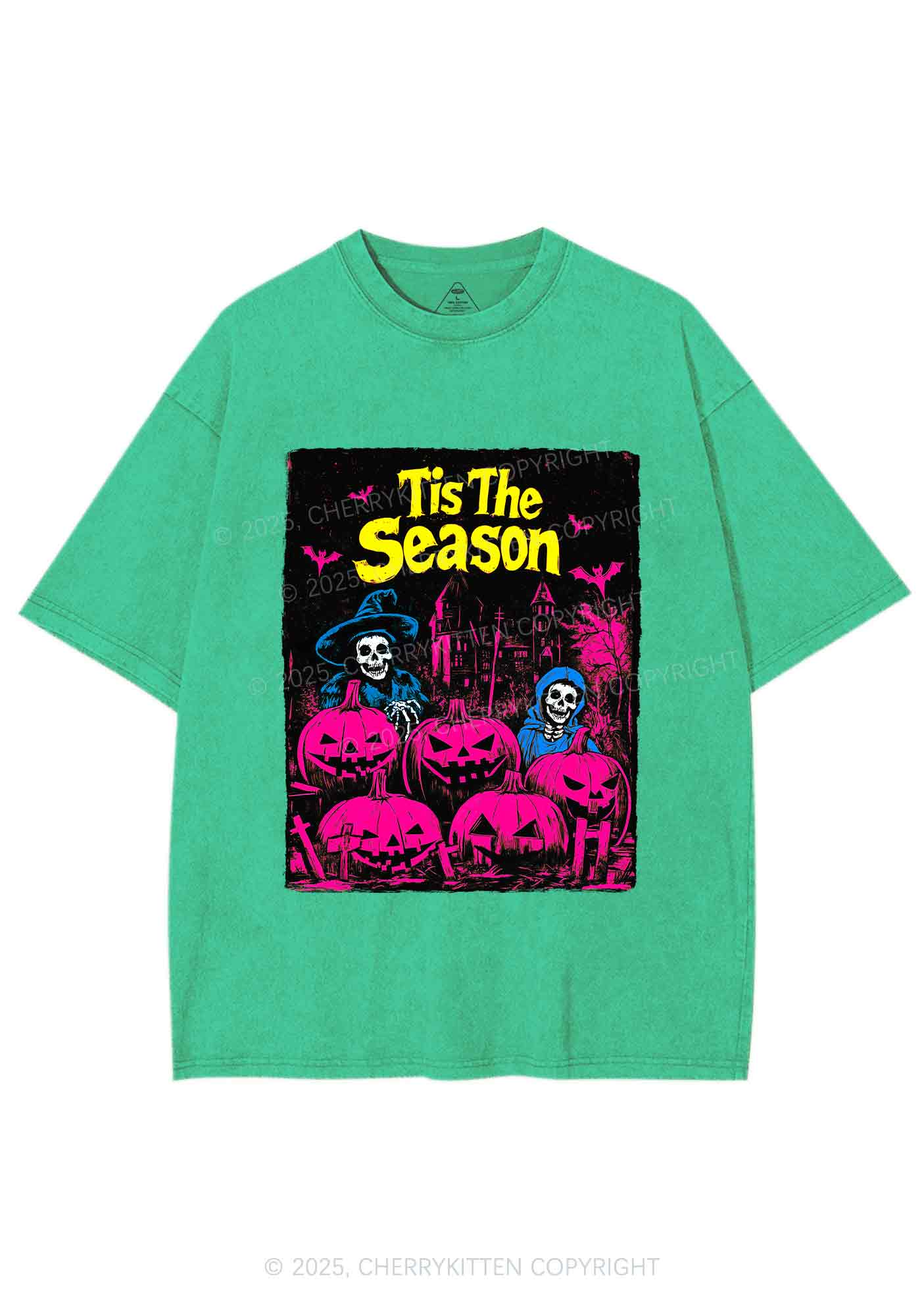 Halloween Tis The Season Skull Y2K Shirts Washed Tee Cherrykitten