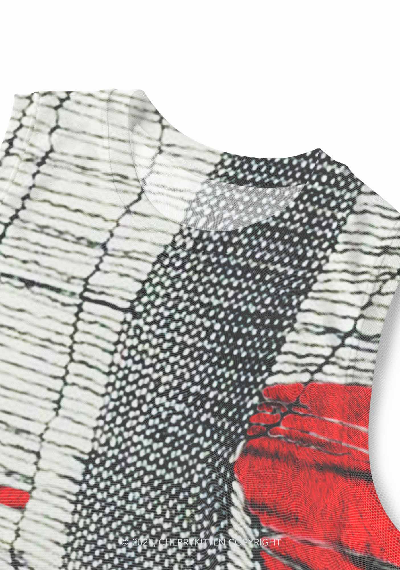 Tiger Striped Red Block Y2K Mesh Muscle Tank Cherrykitten