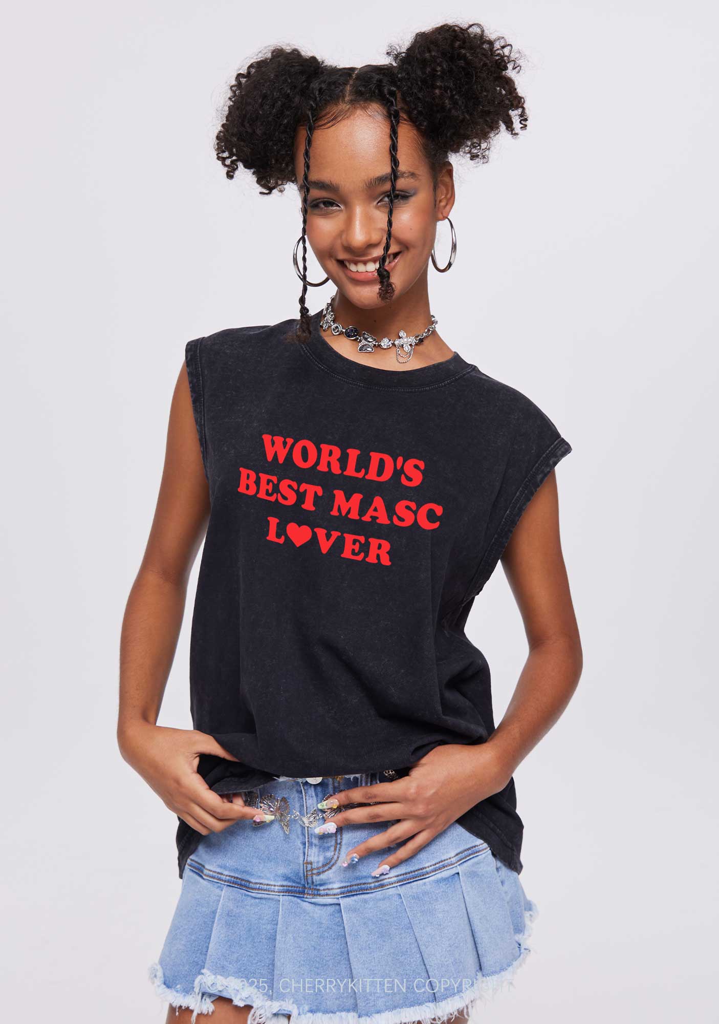 Worlds Best Masc Lover Pride Y2K Washed Muscle Tank Cherrykitten