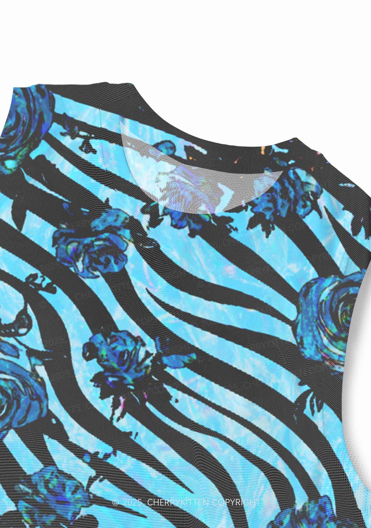 Blue Zebra Roses Y2K Mesh Muscle Tank Cherrykitten