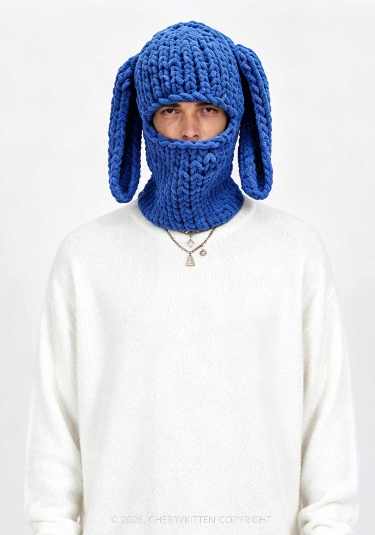 Halloween Blue Bunny Ear Y2K Knitted Balaclava Cherrykitten
