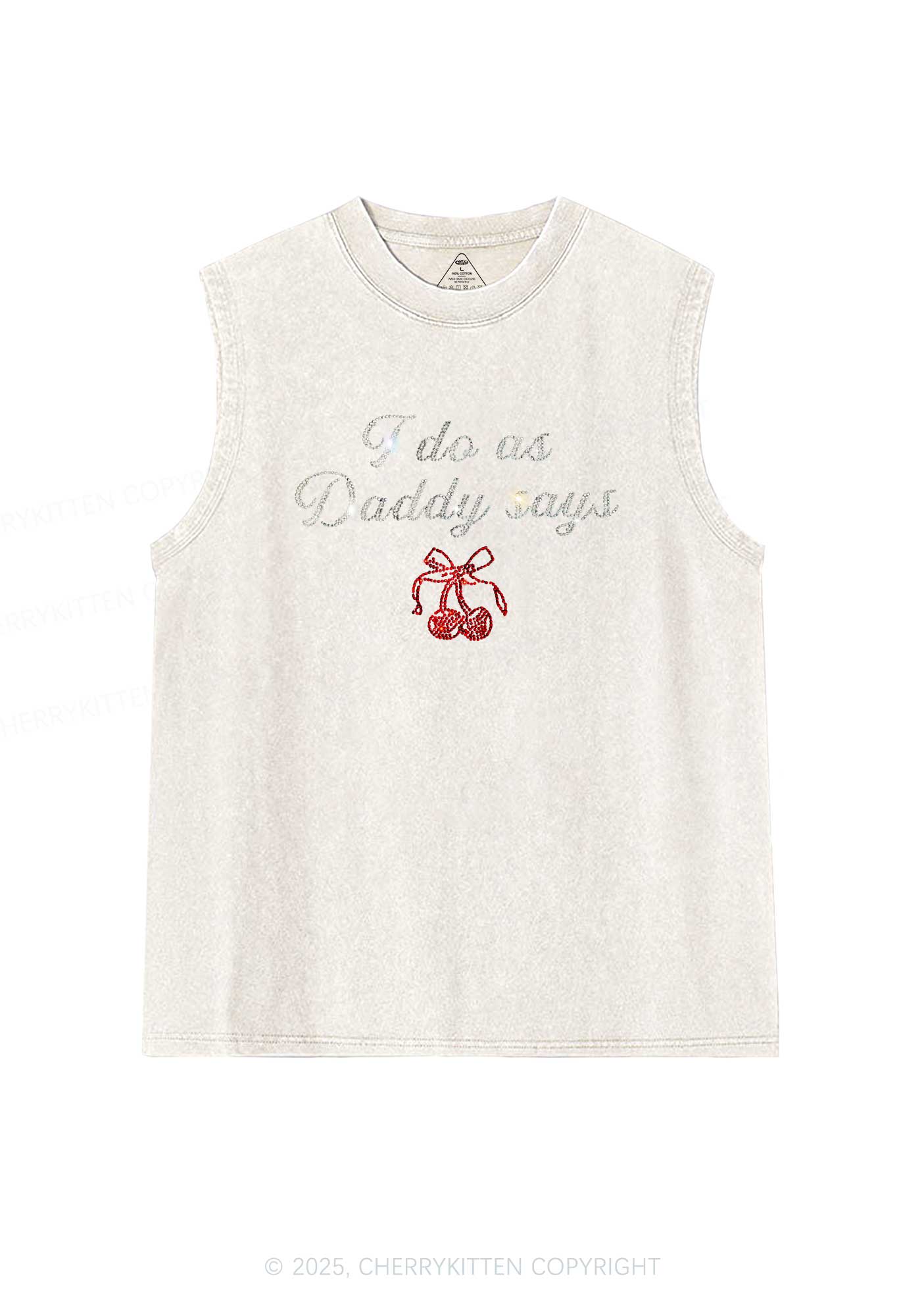 Rhinestone I Do As Daddy Says Y2K Washed Muscle Tank Cherrykitten