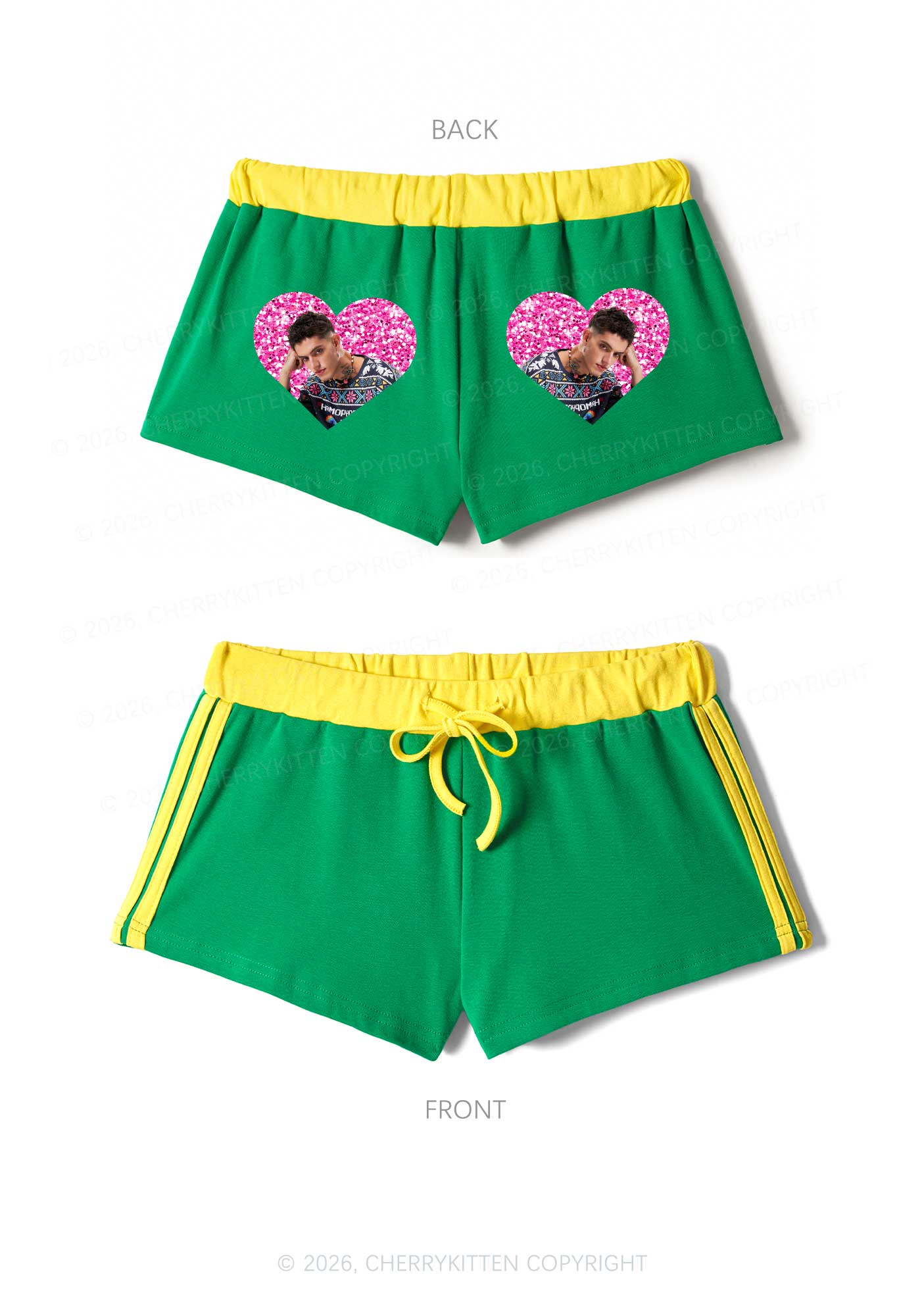 Glitter Heart Custom Face Valentine's Day Y2K Drawstring Mini Shorts Cherrykitten