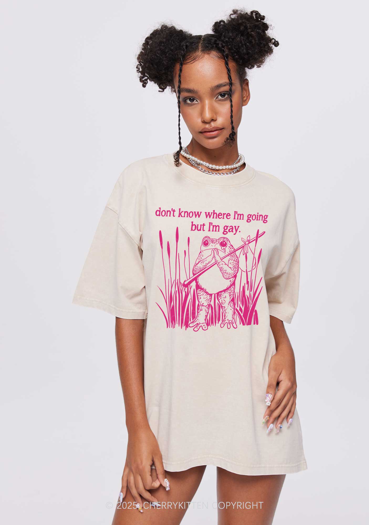 But I Am Gay Frog Pride Y2K Washed Tee Cherrykitten
