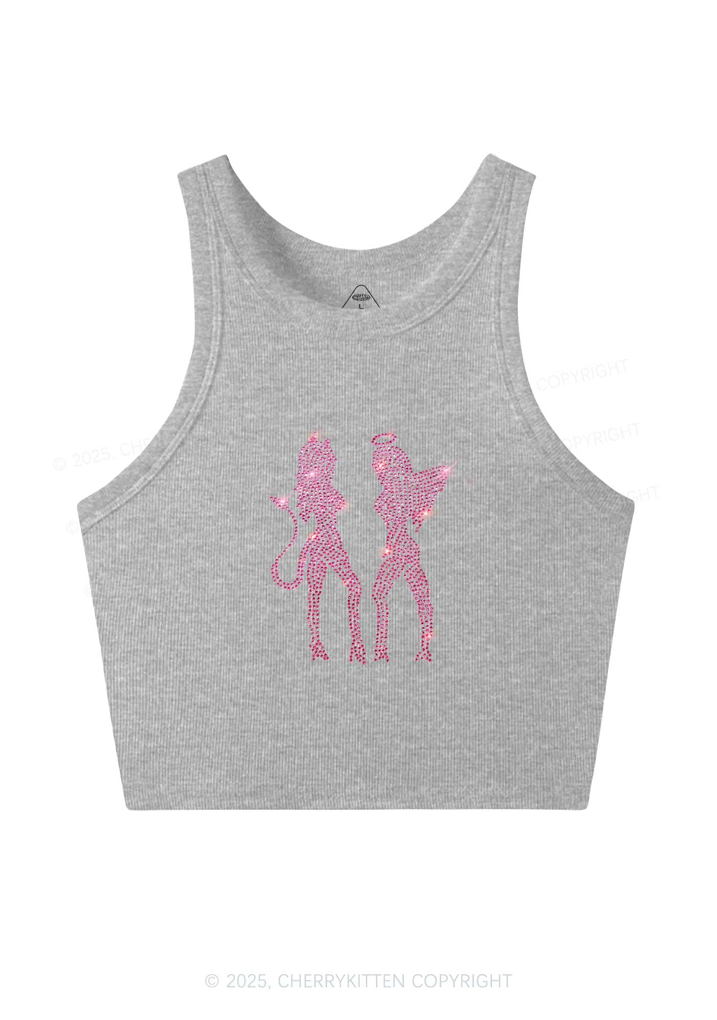 Rhinestone Dancing Girls Y2K Crop Tank Top Cherrykitten