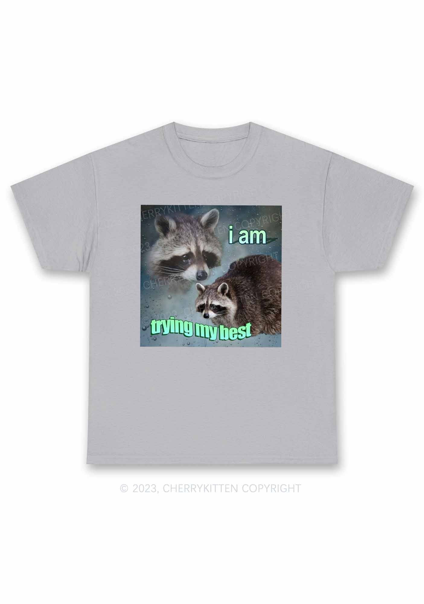 I Am Trying My Best Raccoon Y2K Chunky Shirt Cherrykitten