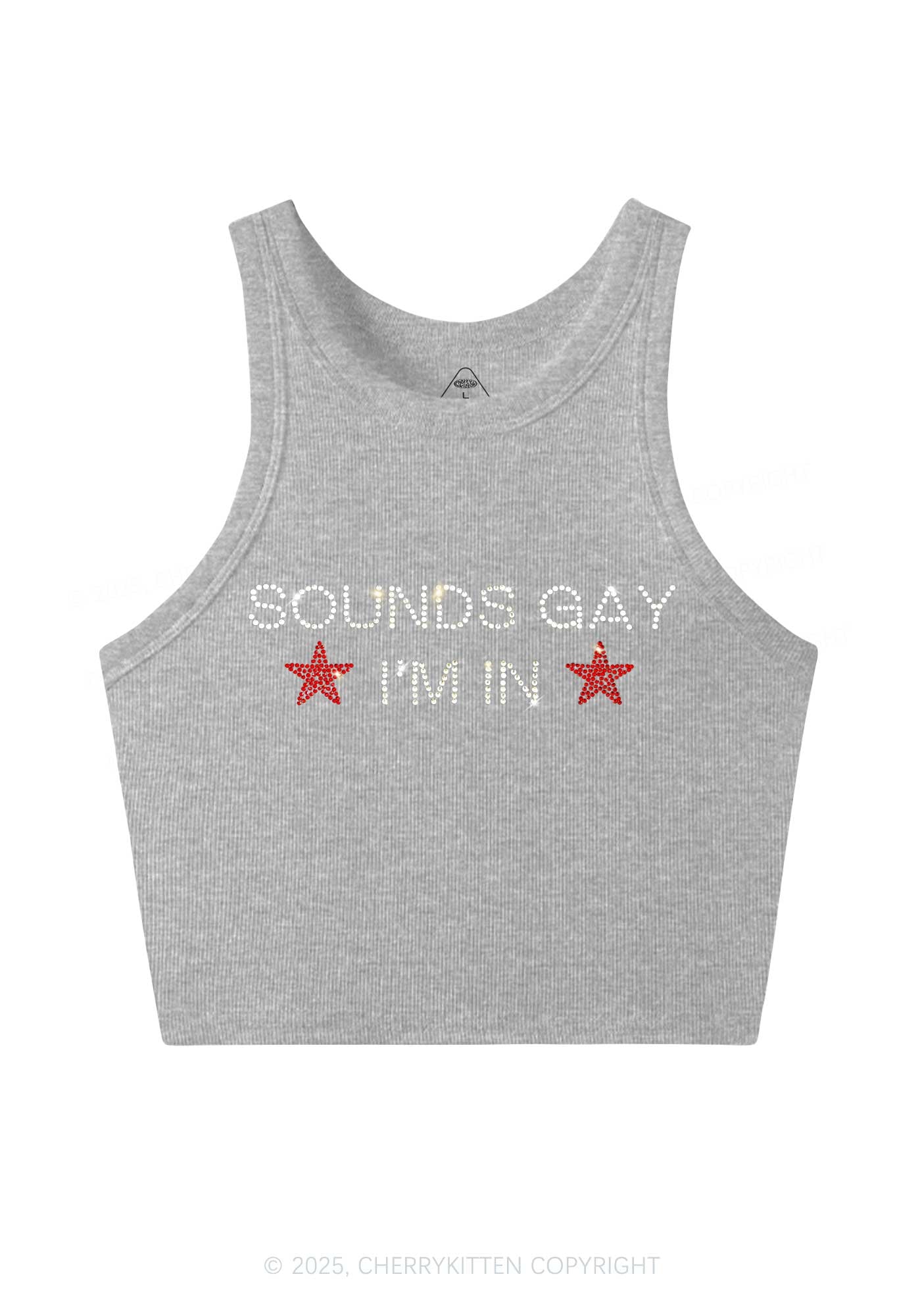 Rhinestone Sounds Gay Pride Y2K Crop Tank Top Cherrykitten
