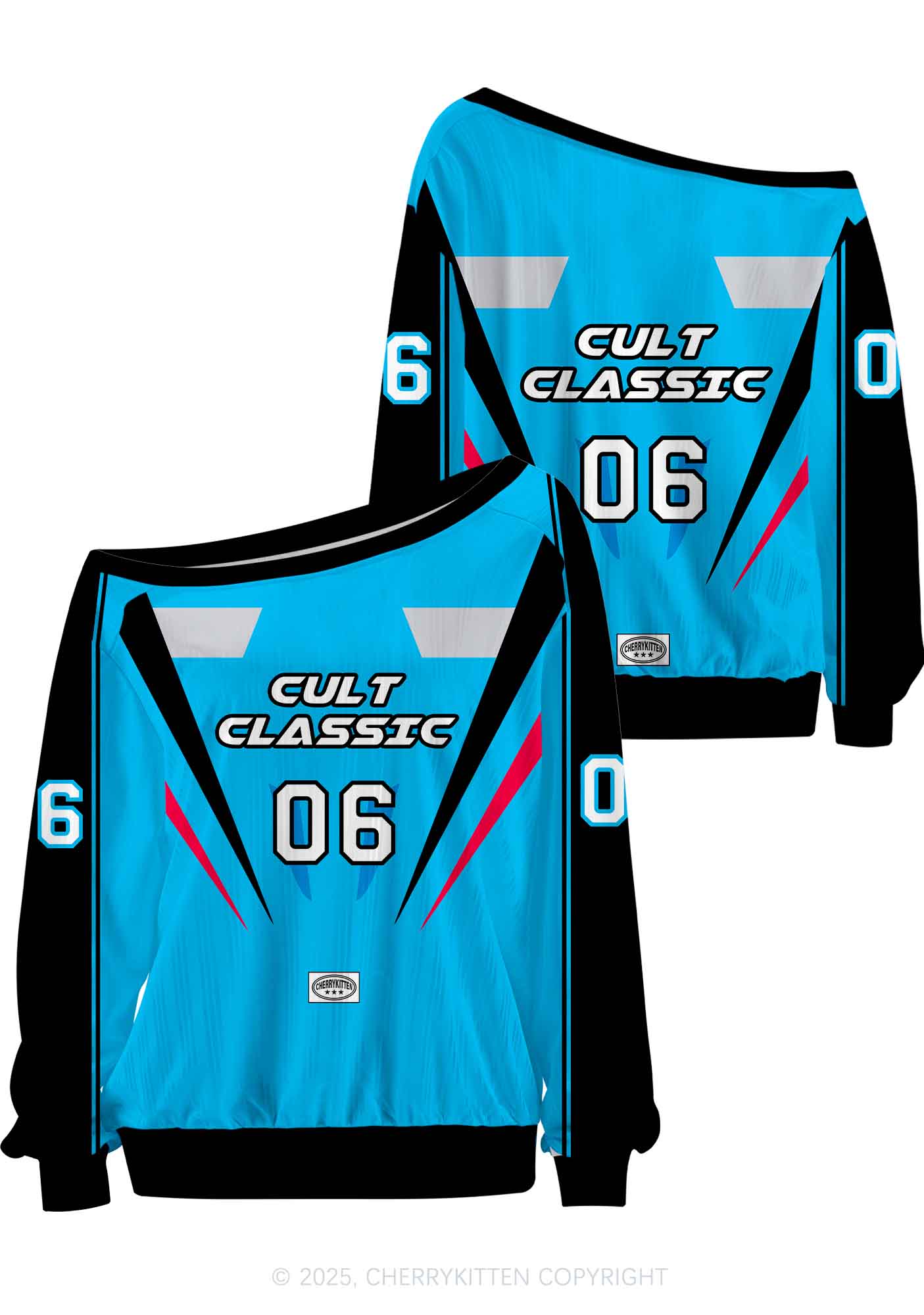 Custom Blue Cult Classic Y2K Off Shoulder Long Sleeve Sport Jersey Shirts Cherrykitten