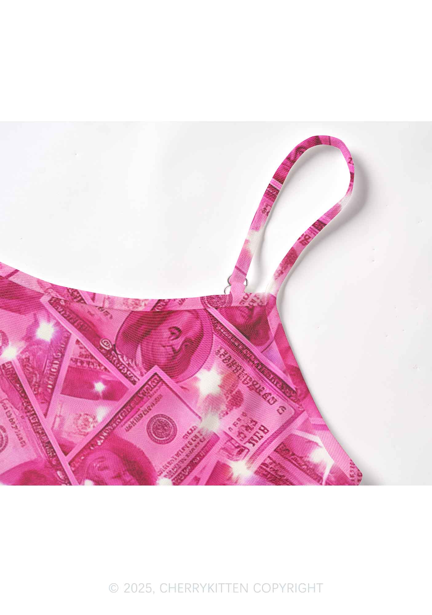 Pink Shiny Money Y2K Mesh Cami Tank Cherrykitten