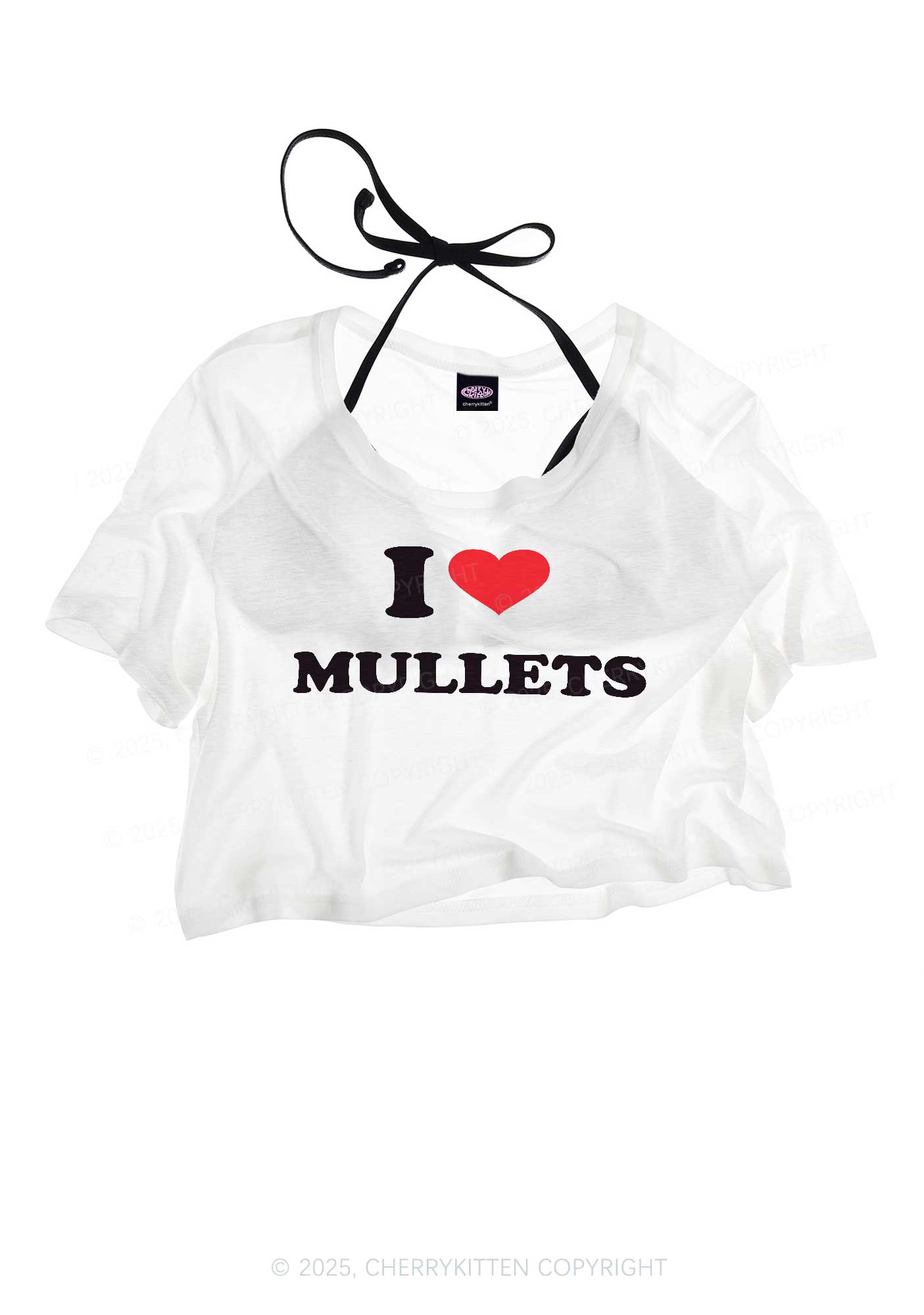 I Love Mullets Y2K Sheer Crop Tee Cherrykitten