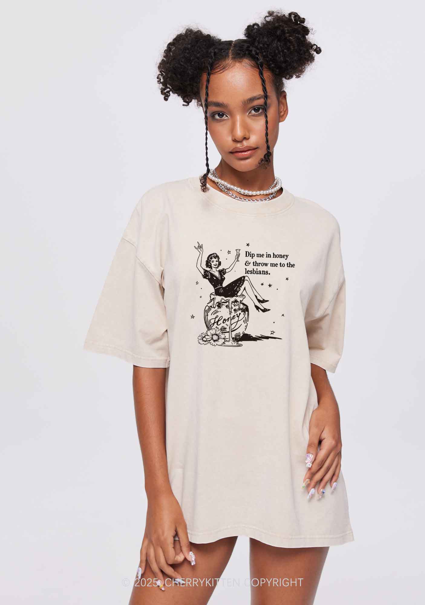 Throw Me To The Lesbians Pride Y2K Shirts Washed Tee Cherrykitten