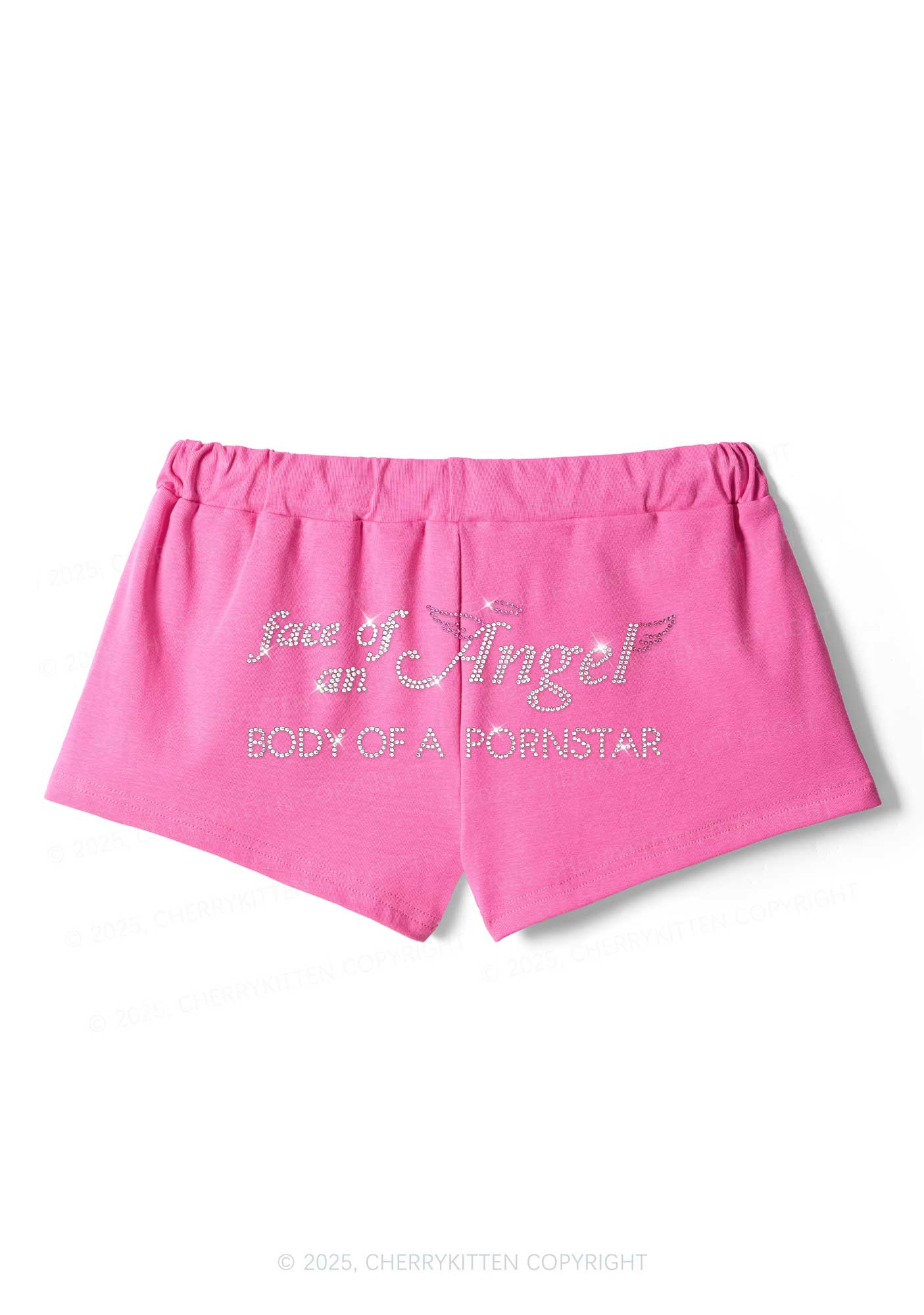 Rhinestone Face Of An Angel Y2K Drawstring Mini Shorts Cherrykitten
