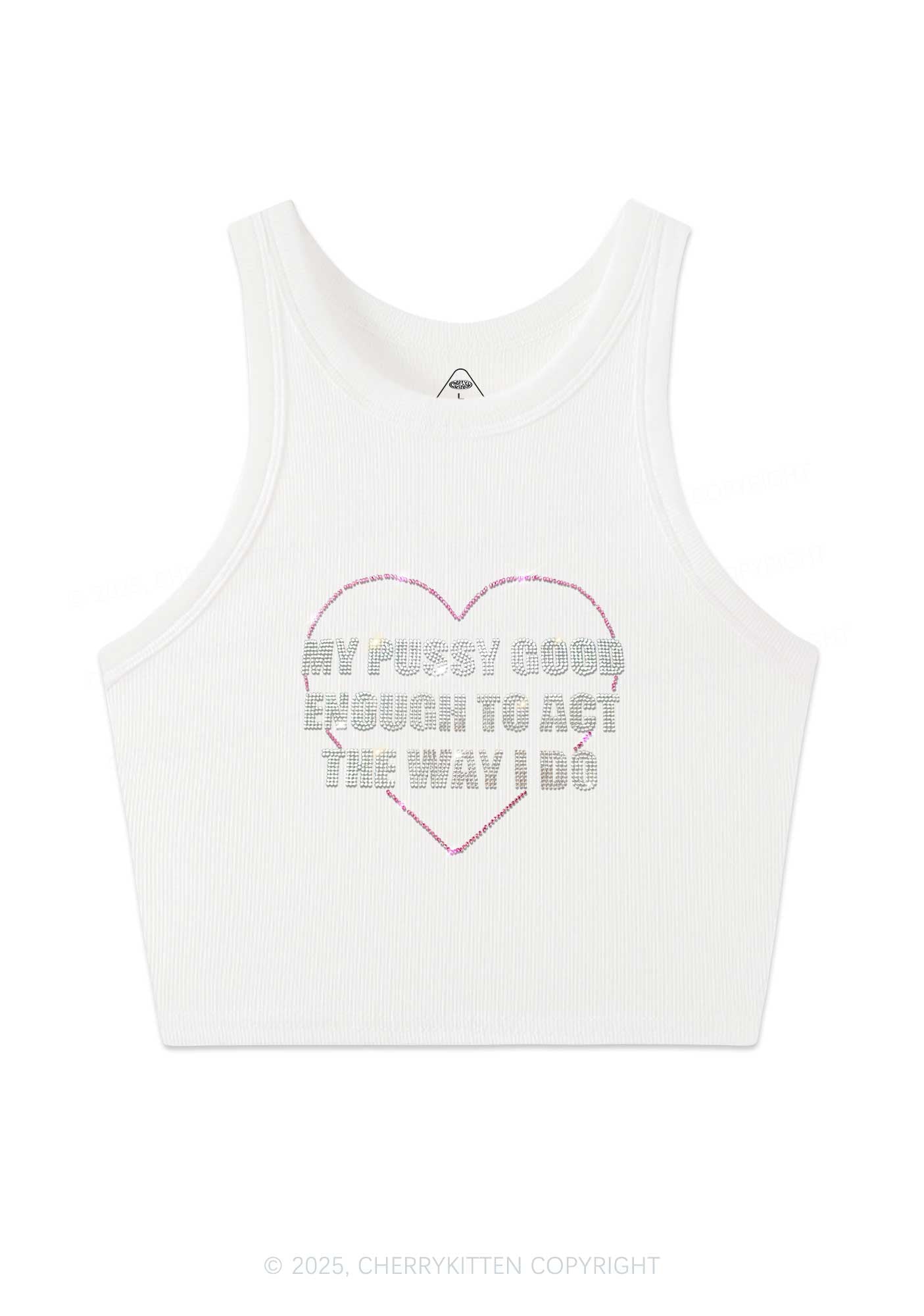 Rhinestone Good Enough To Act Y2K Crop Tank Top Cherrykitten