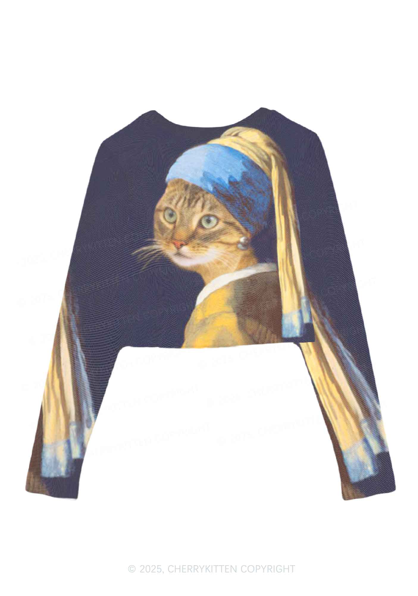 The Lady Cat Y2K Mesh Long Sleeve Crop Top Cherrykitten