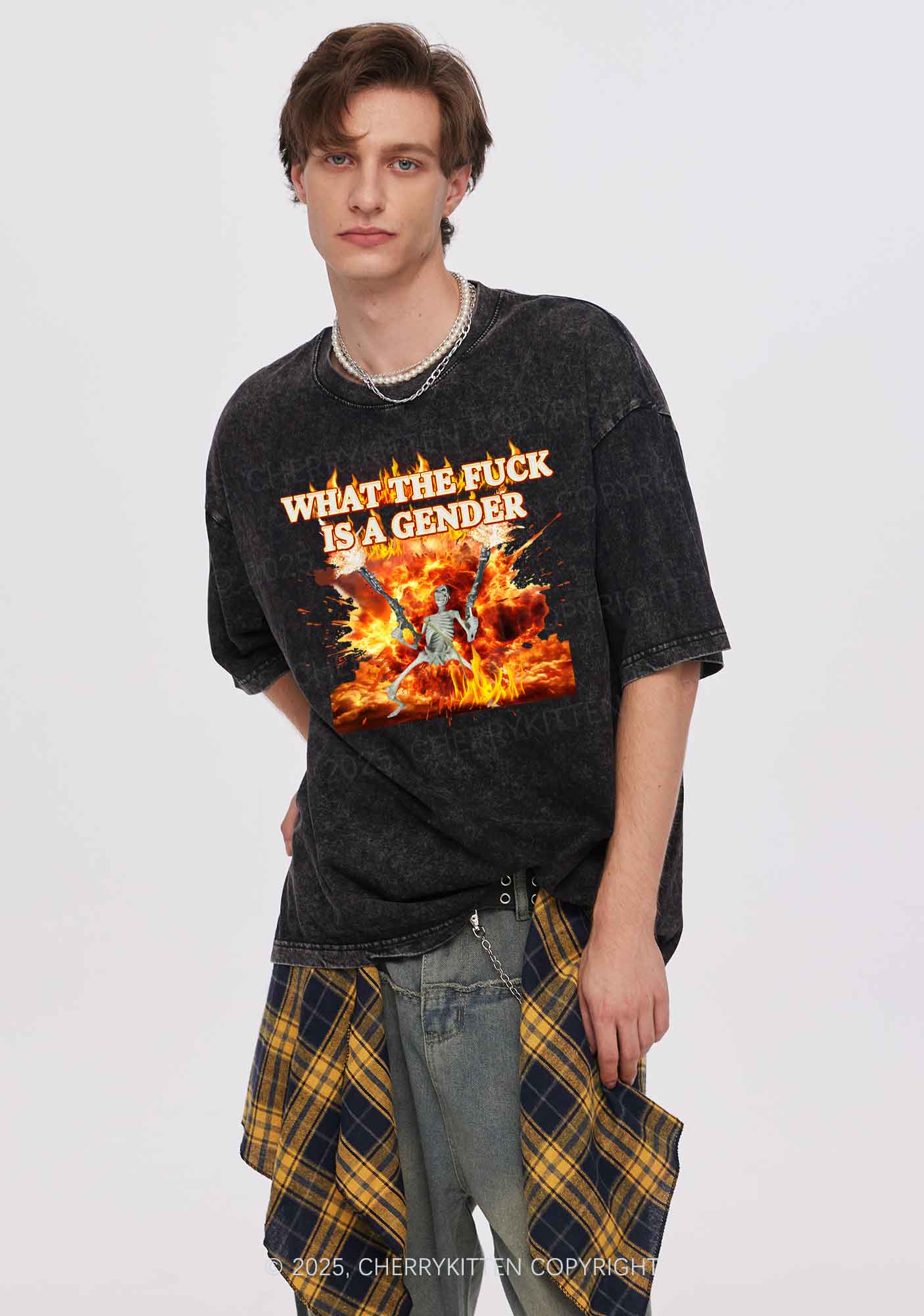 Skeleton Gender Y2K Shirts Washed Tee Cherrykitten