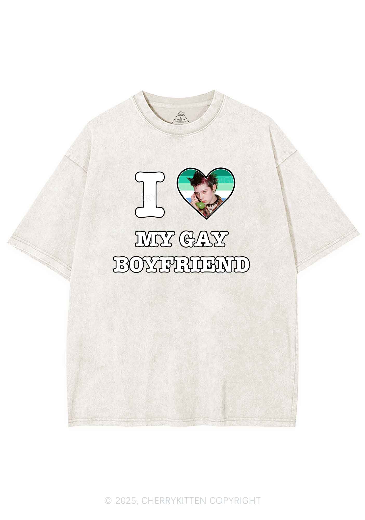 Custom My Gay BF Pride Y2K Shirts Washed Tee Cherrykitten
