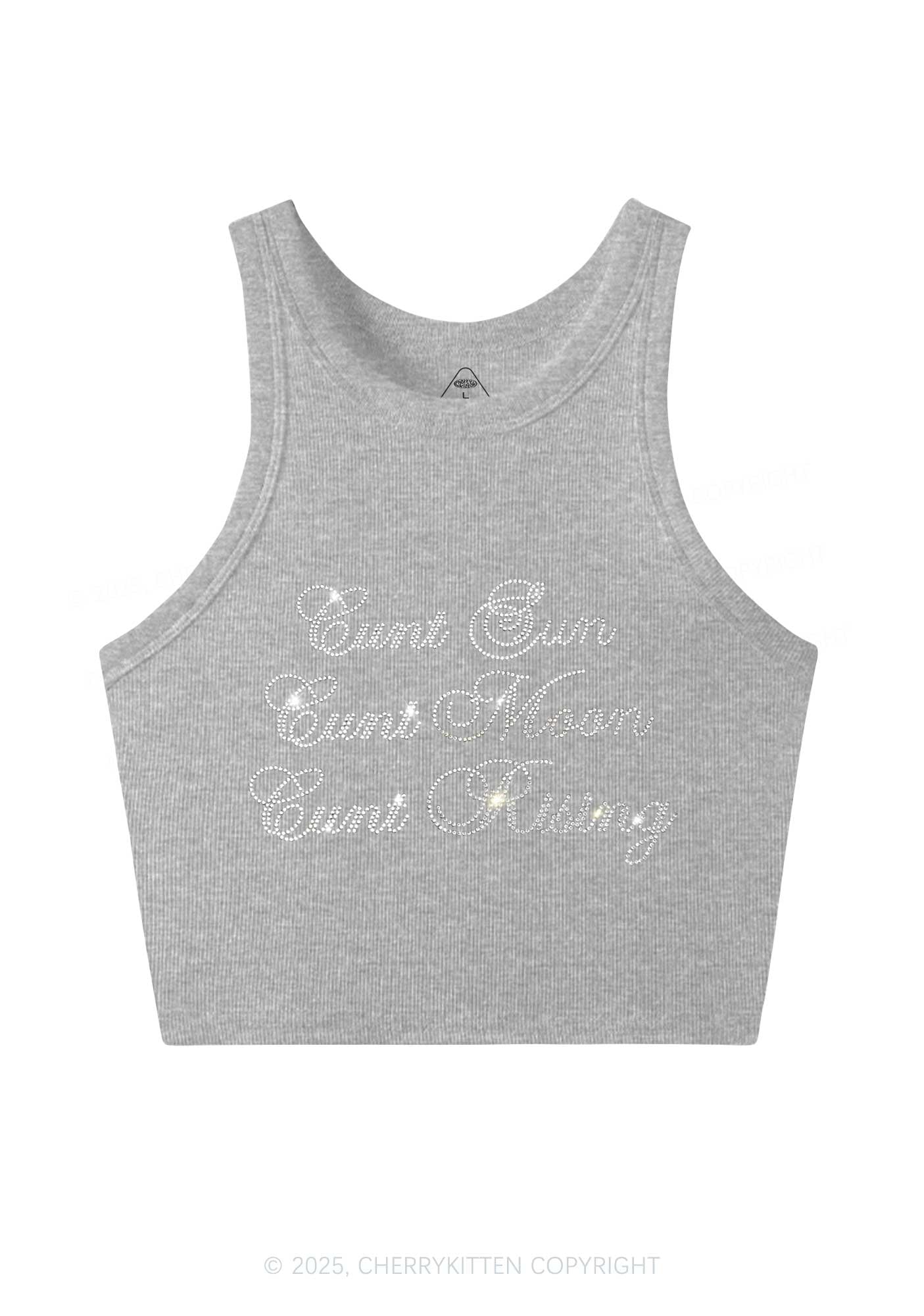 Rhinestone Sun Moon Rising Y2K Crop Tank Top Cherrykitten