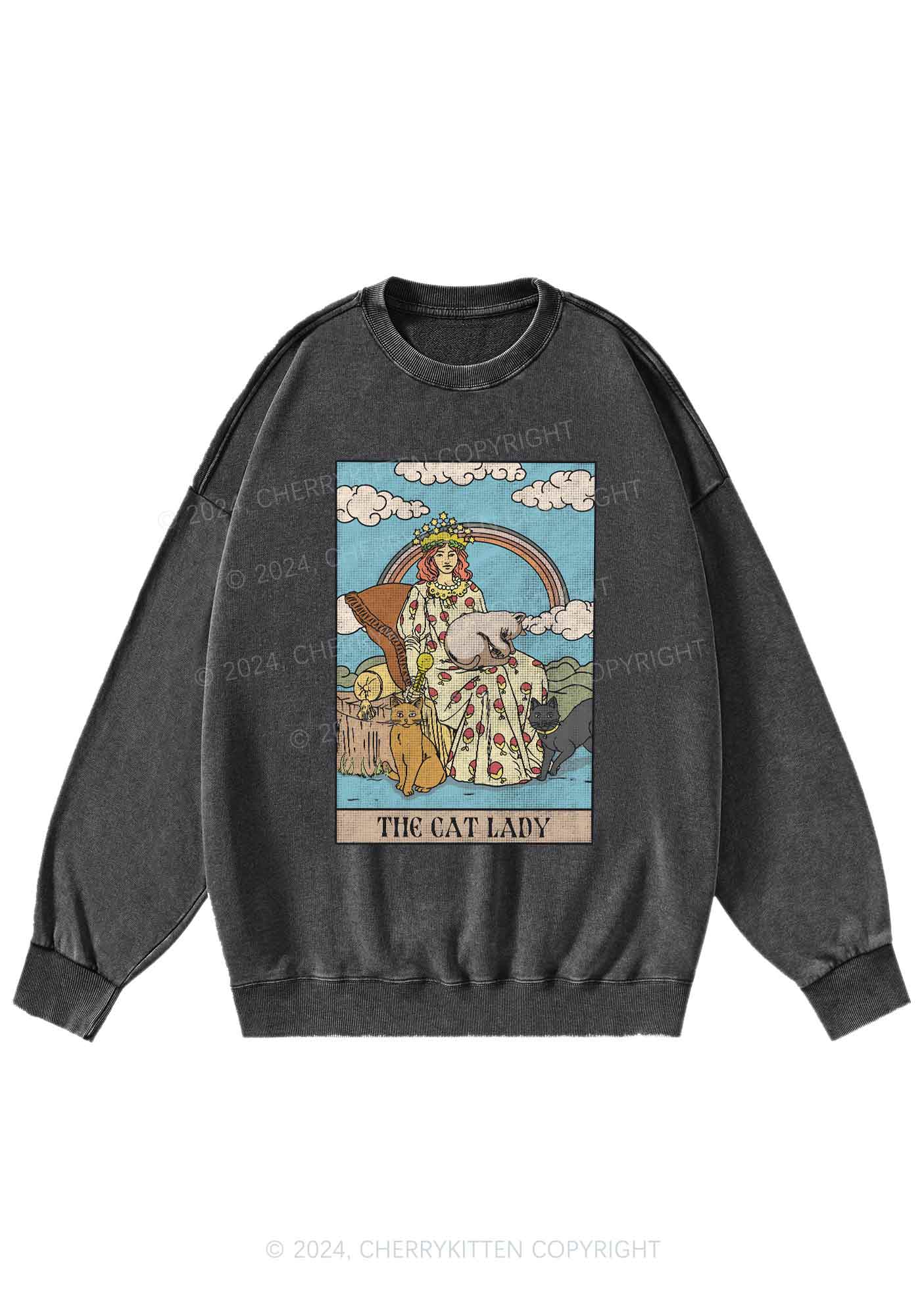The Cat Lady Y2K Washed Sweatshirts Cherrykitten