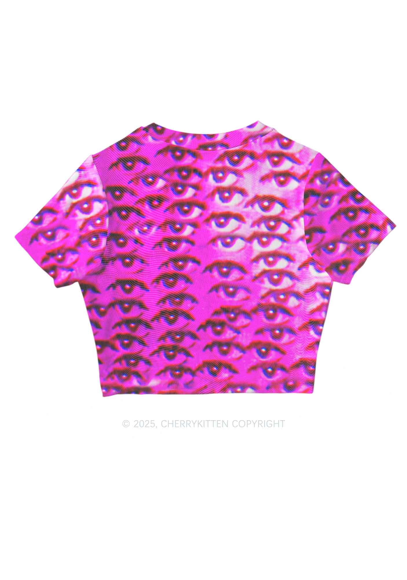 Halloween Pink Eyes Y2K Mesh Crop Top Cherrykitten