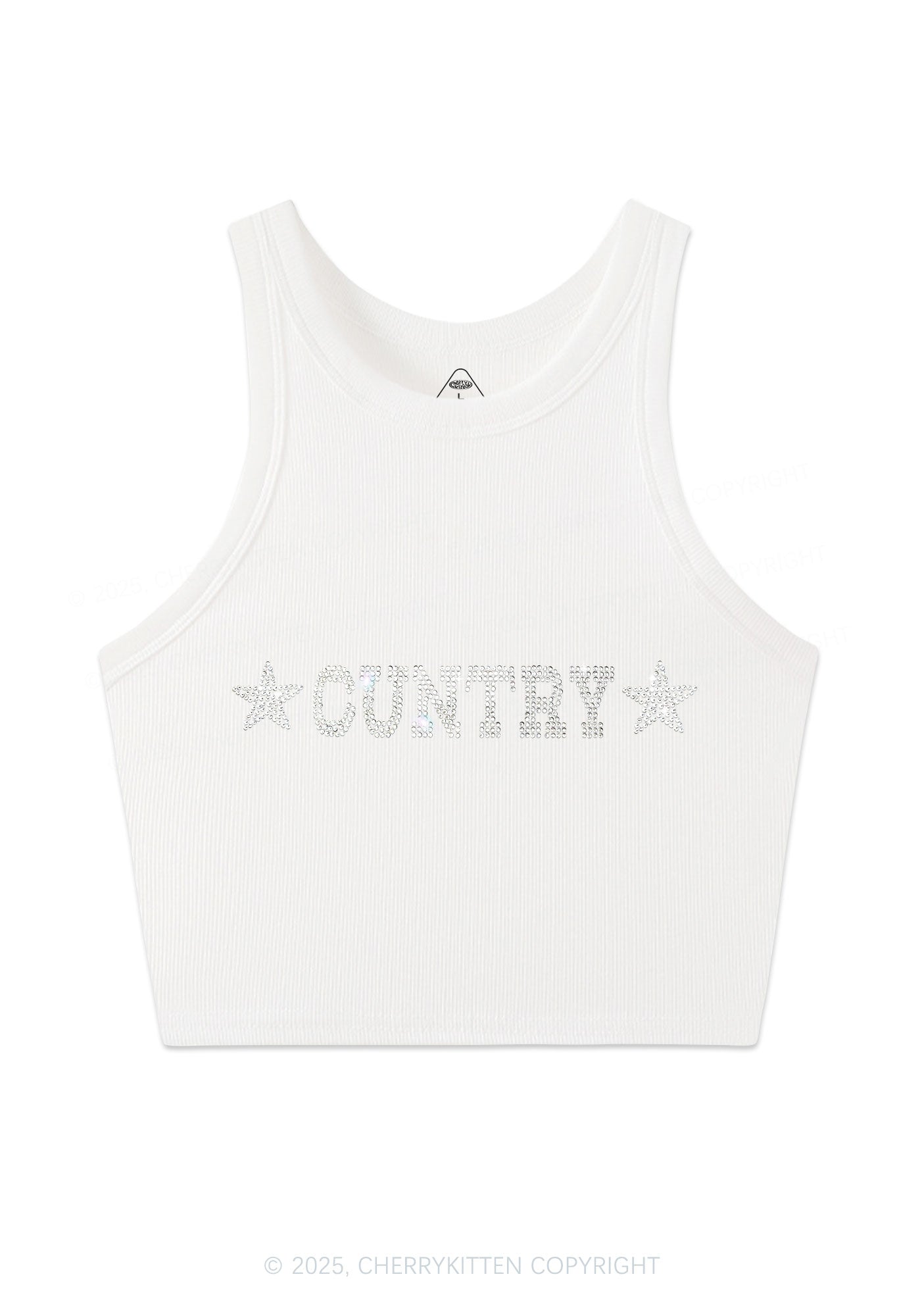 Rhinestone Cuntry Y2K Crop Tank Top Cherrykitten