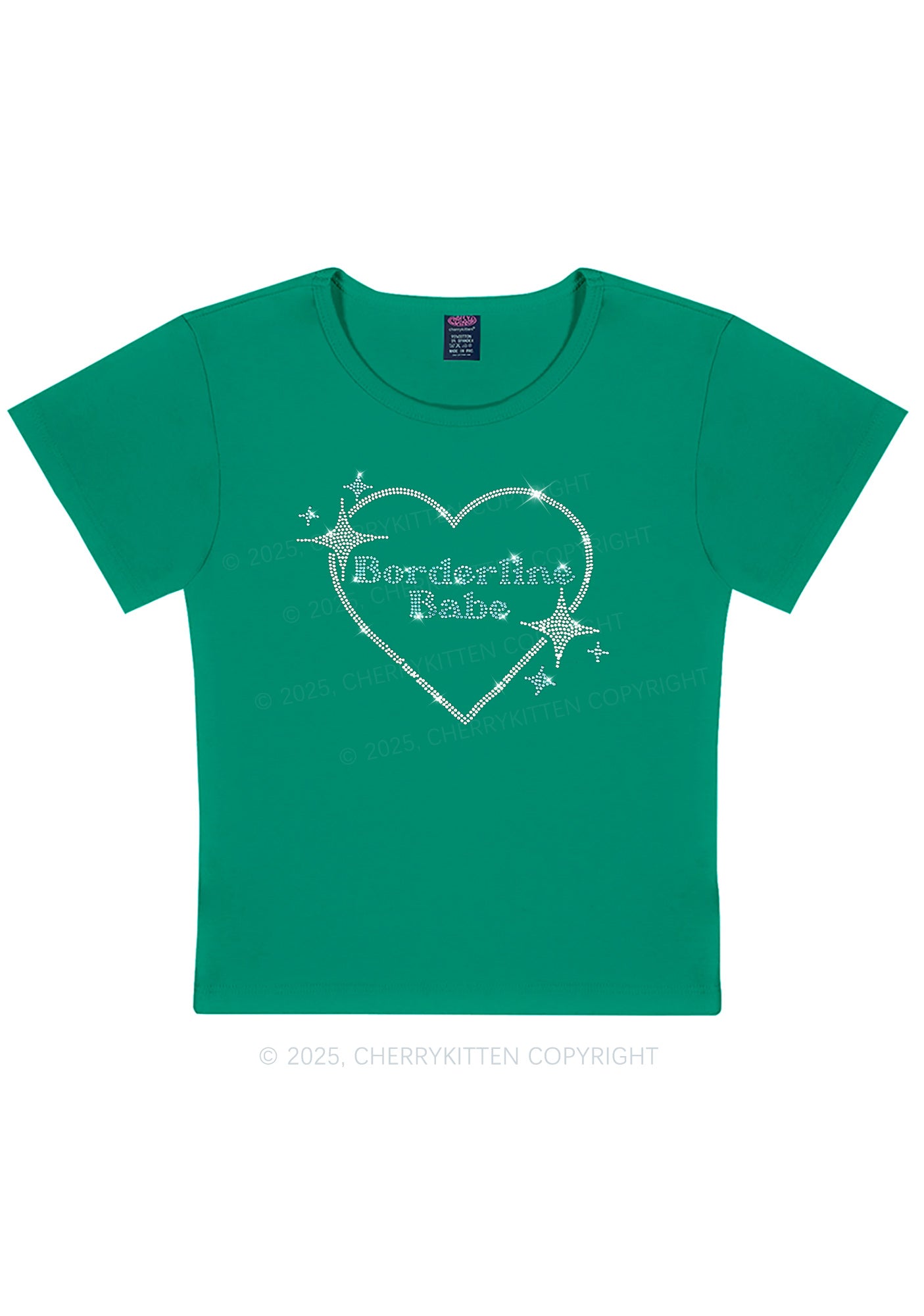 Rhinestone Borderline Personality Babe Y2K Baby Tee Cherrykitten