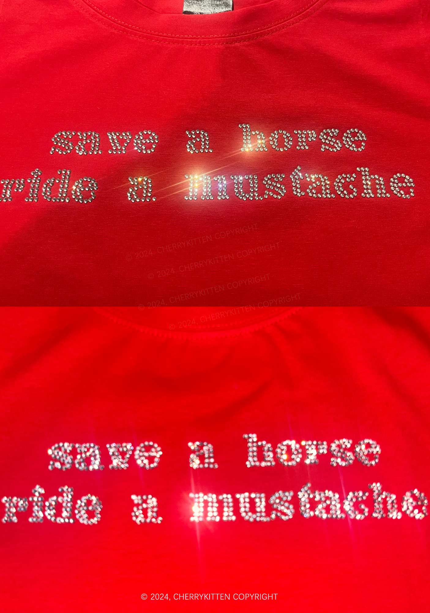 Rhinestone Ride A Mustache Y2K Baby Tee Cherrykitten