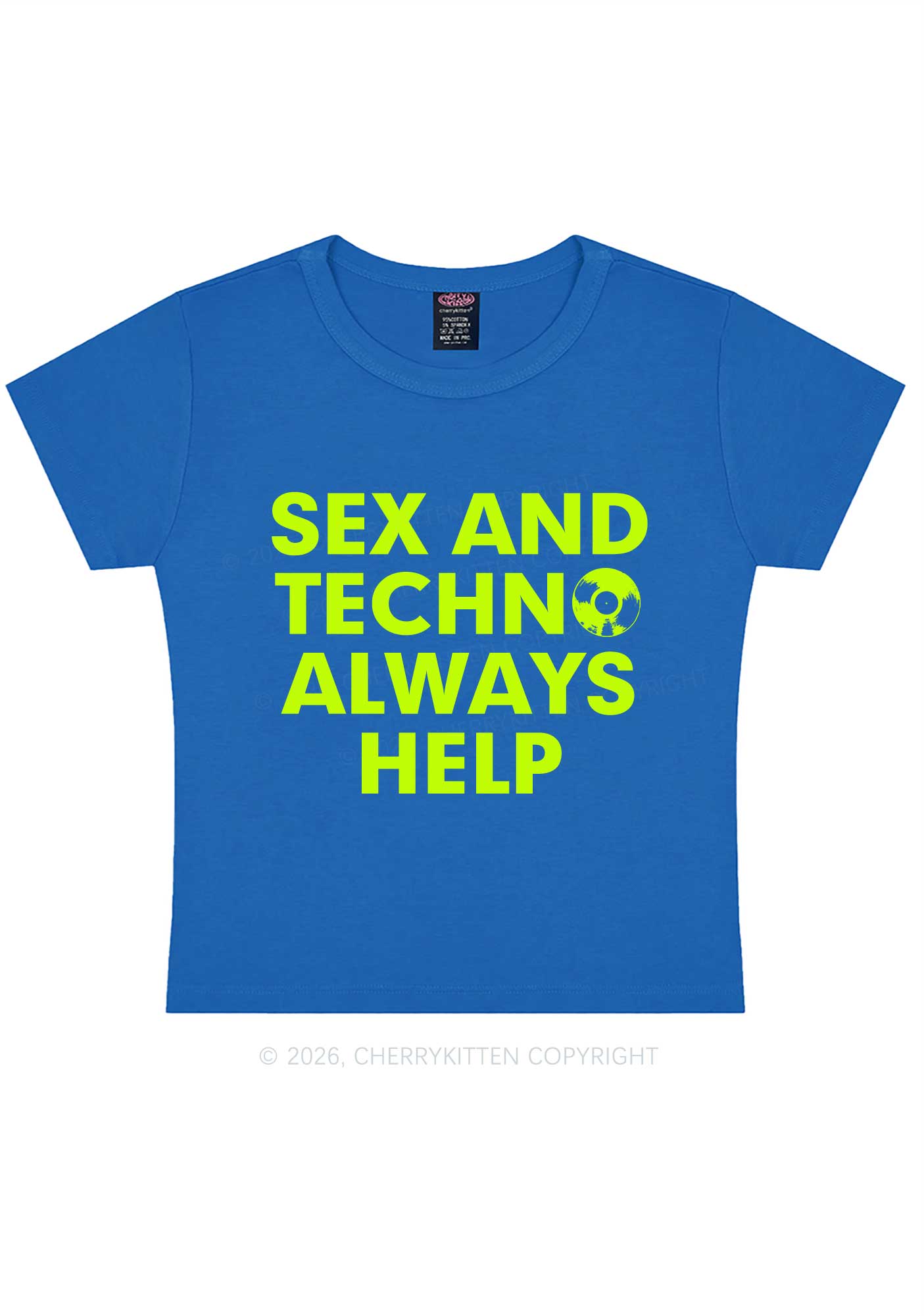Sx And Techno Always Help Y2K Baby Tee Cherrykitten