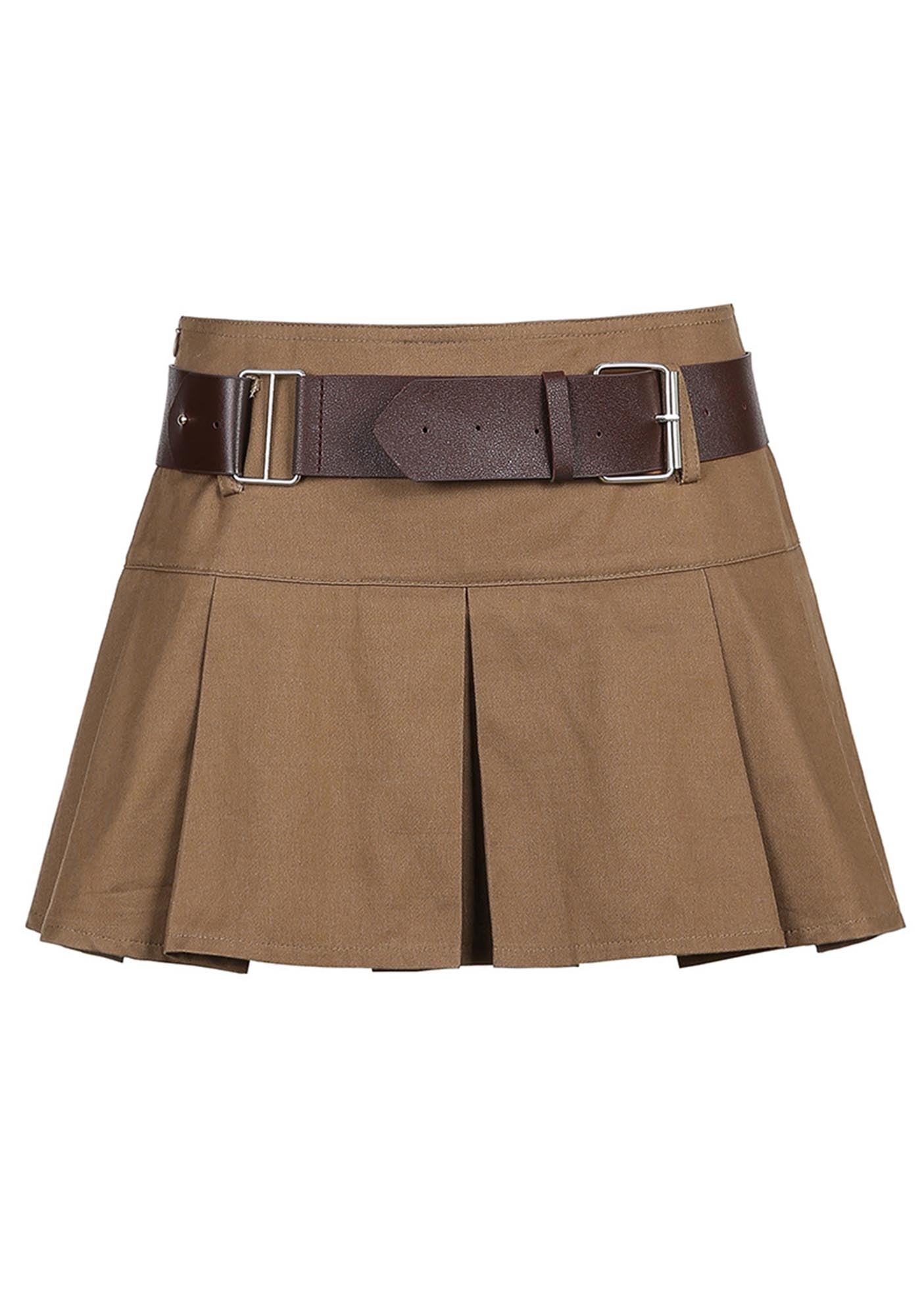 Belt High Waist Slim Casual Pleated Skirt