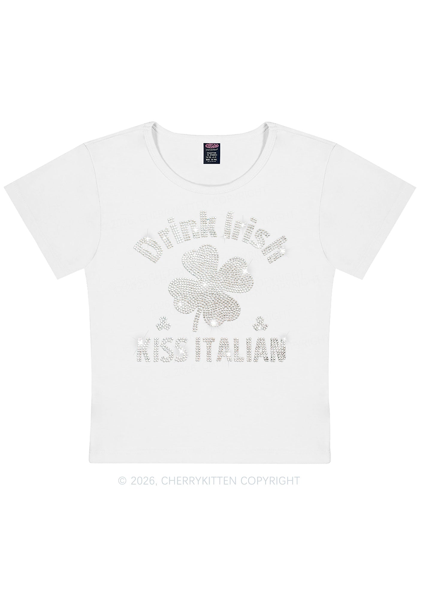 Rhinestone Drink Irish Kiss Italian St Patricks Y2K Baby Tee Cherrykitten