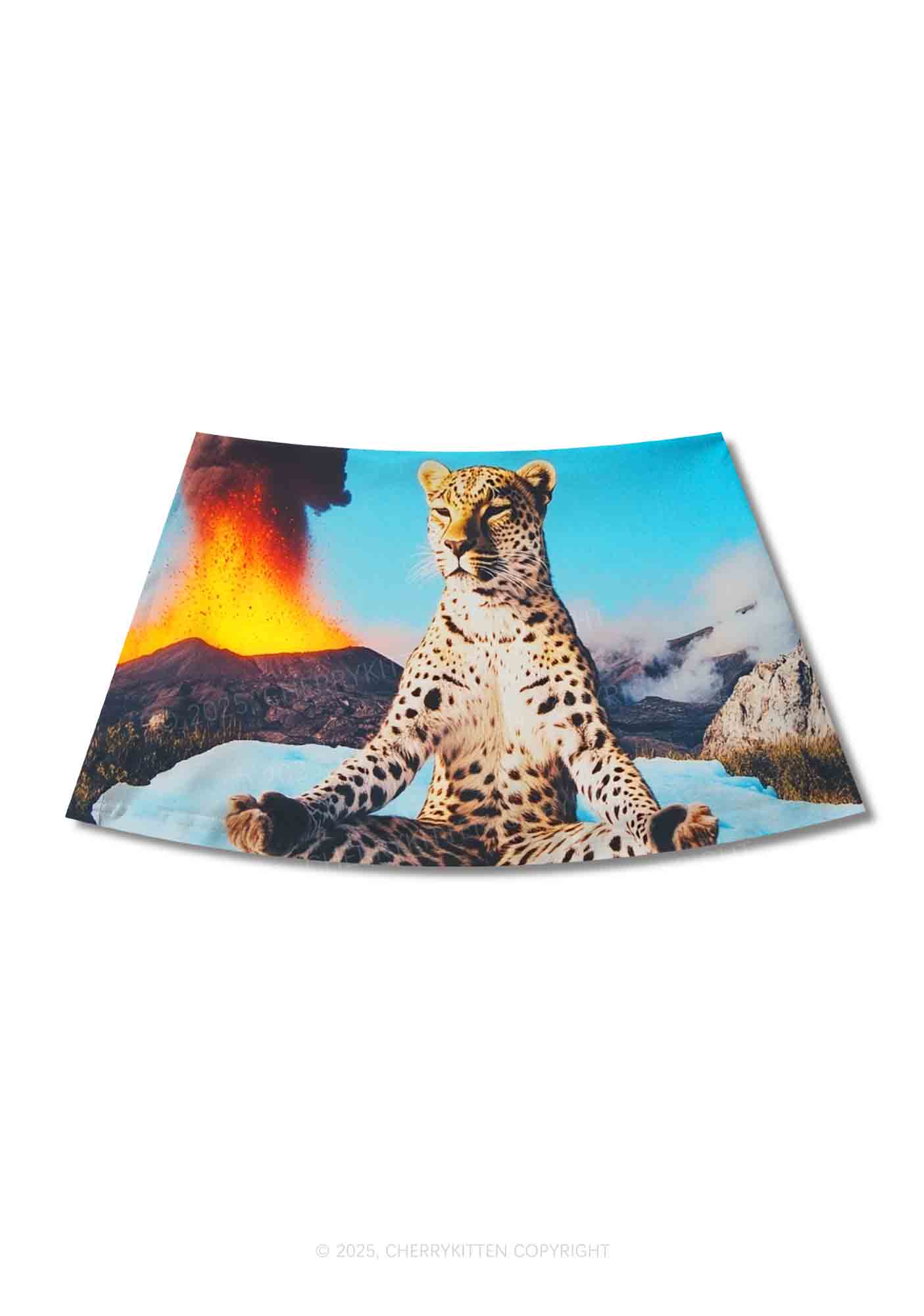 Yoga Leopard And Volcano Y2K Print Mini Skirt Cherrykitten