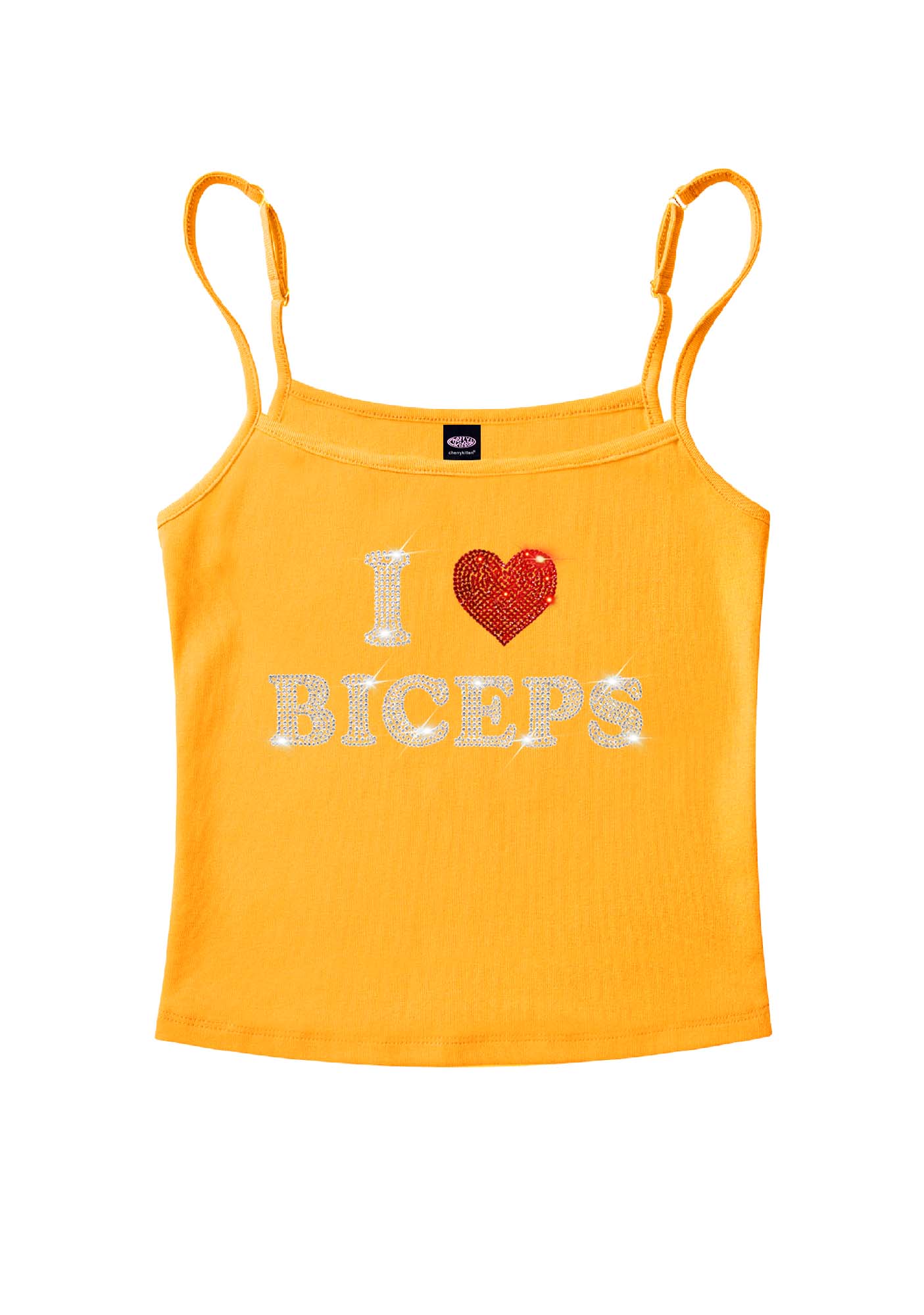Rhinestone I Love Biceps Y2K Spaghetti Strap Cami Cherrykitten