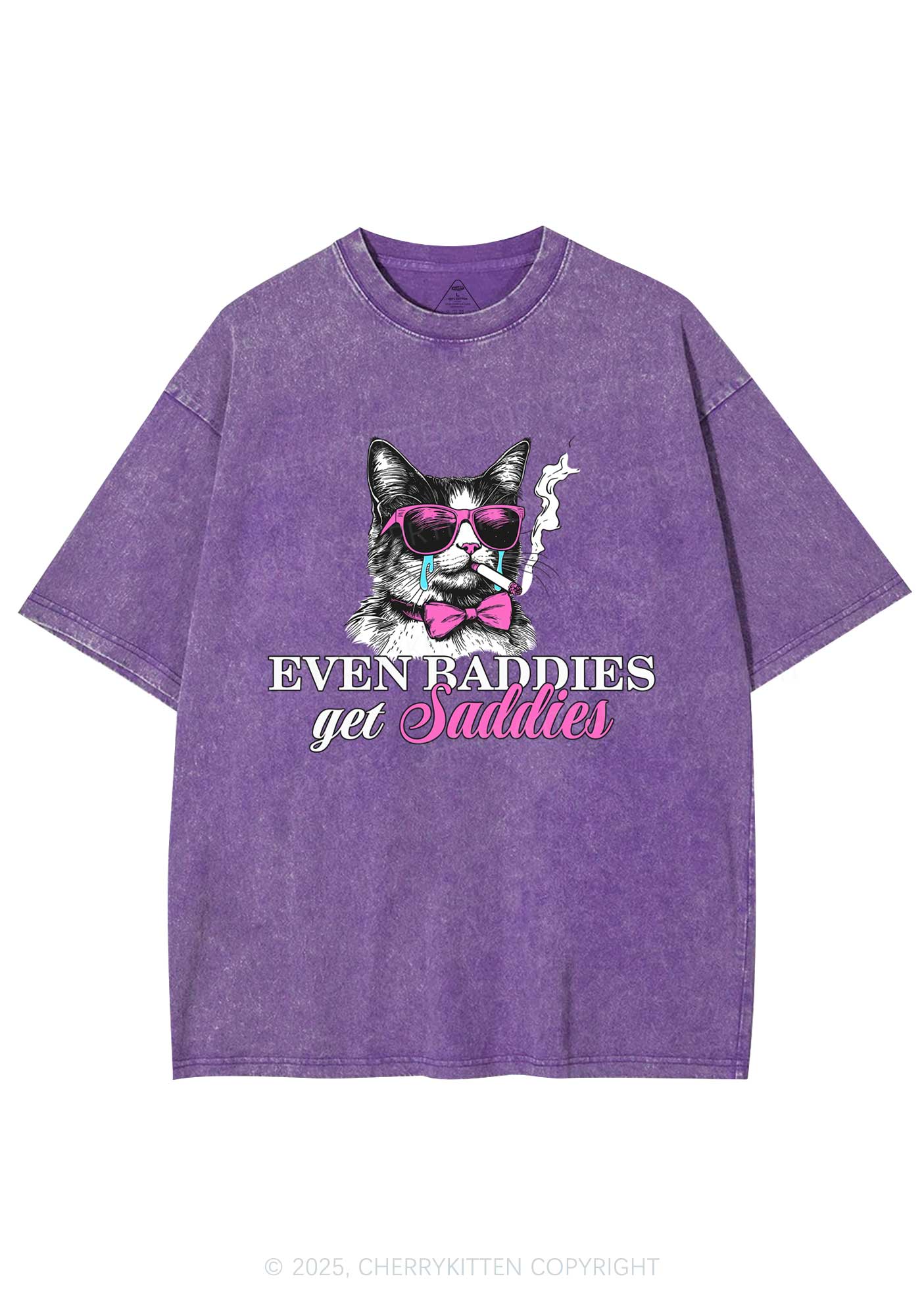 Baddies Cat Get Saddies Y2K Shirts Washed Tee Cherrykitten