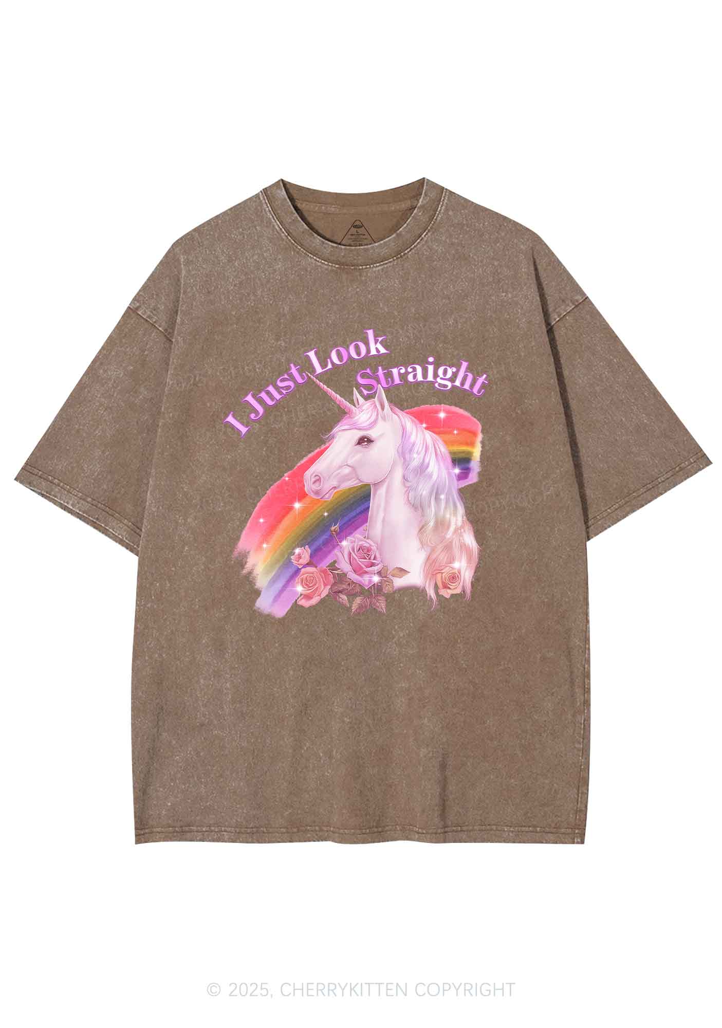 Look Straight Unicorn Pride Y2K Shirts Washed Tee Cherrykitten