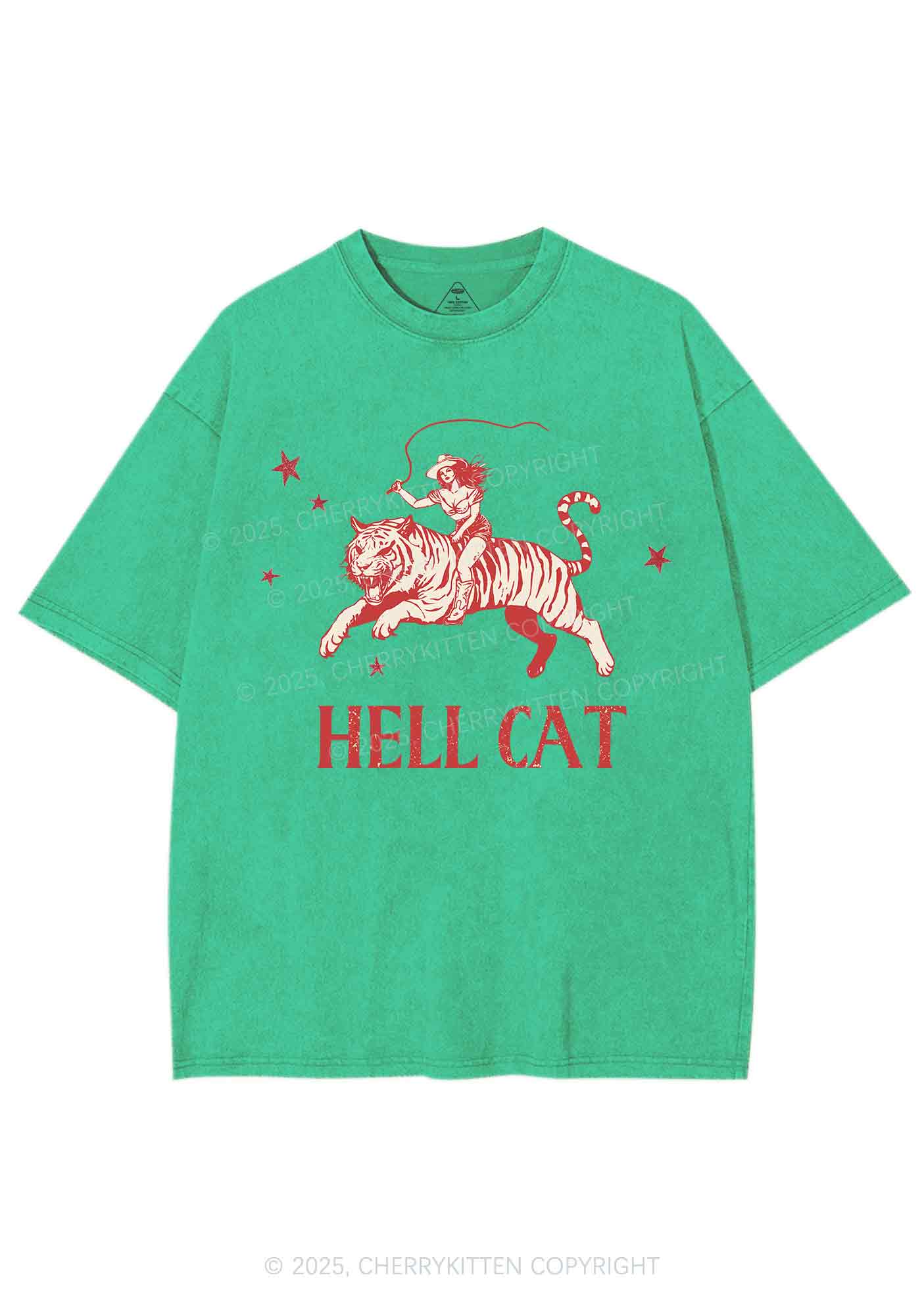 Cowgirl Hell Cat Y2K Shirts Washed Tee Cherrykitten