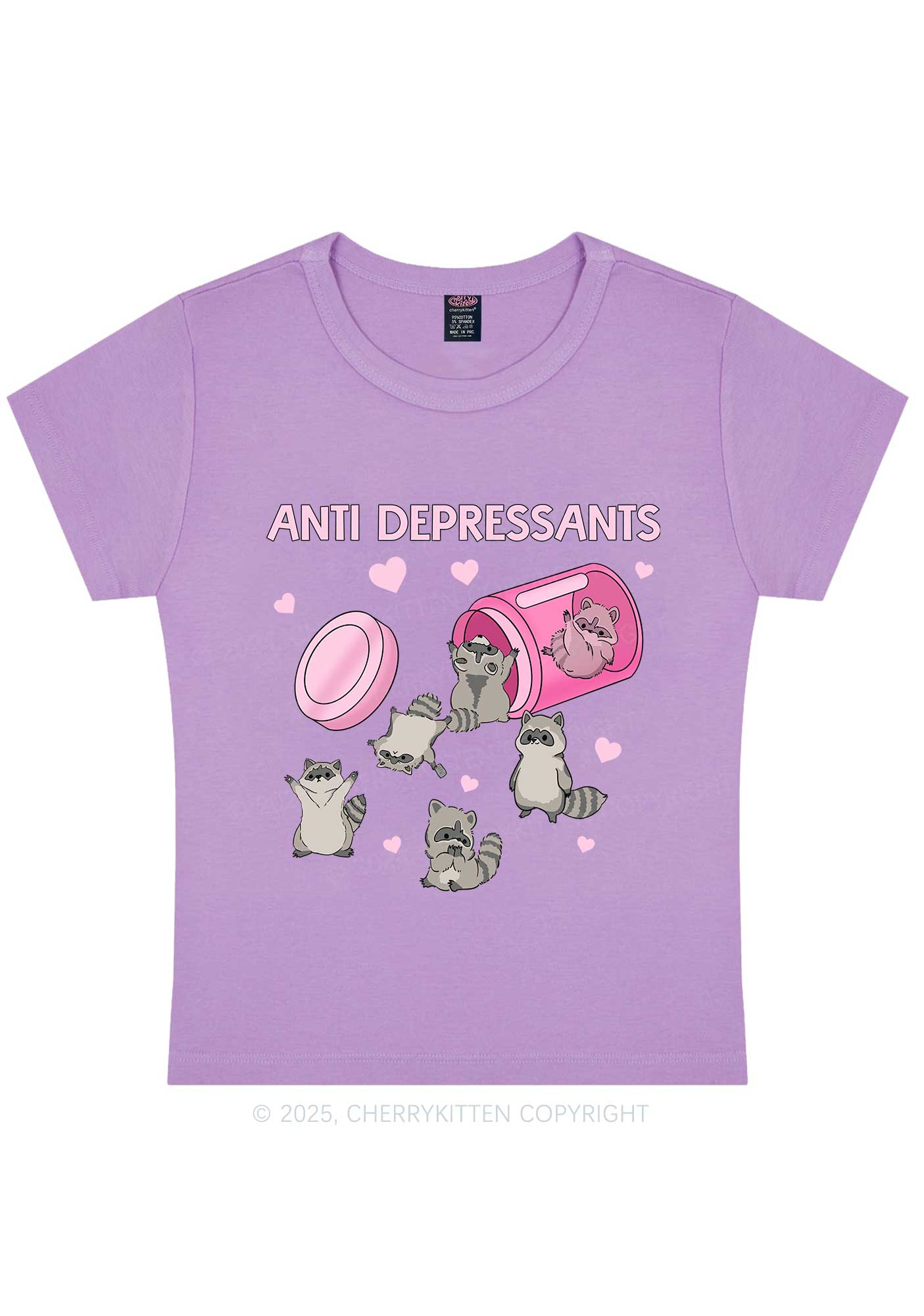 Anti Depressants Raccoon Y2K Baby Tee Cherrykitten