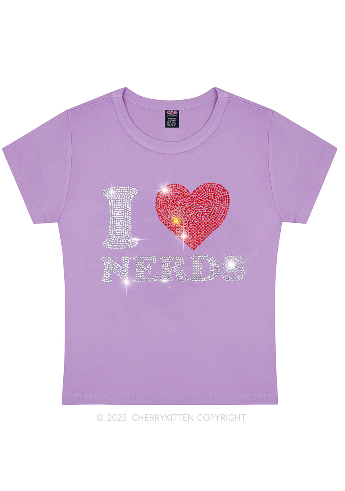 Curvy Rhinestone I Love Nerds Y2K Baby Tee Cherrykitten