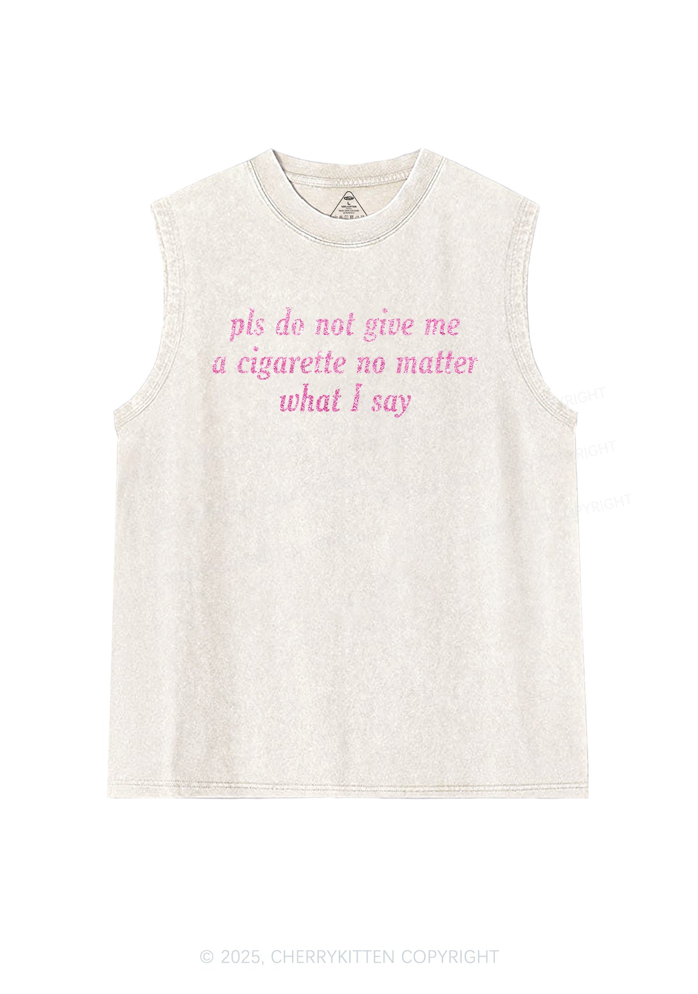 Glitter Pls Dont Give Me Cigarette Y2K Washed Muscle Tank Cherrykitten