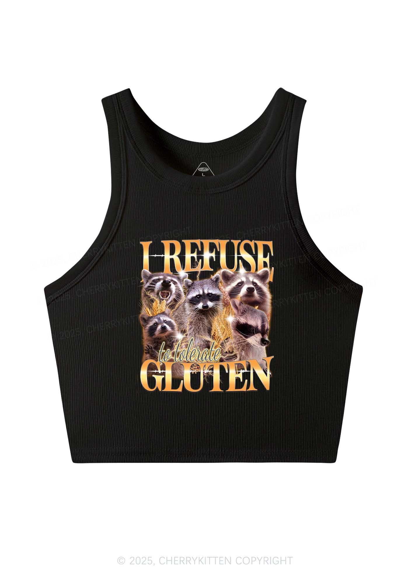 Raccoons Refuse Tolerate Gluten Y2K Crop Tank Top Cherrykitten