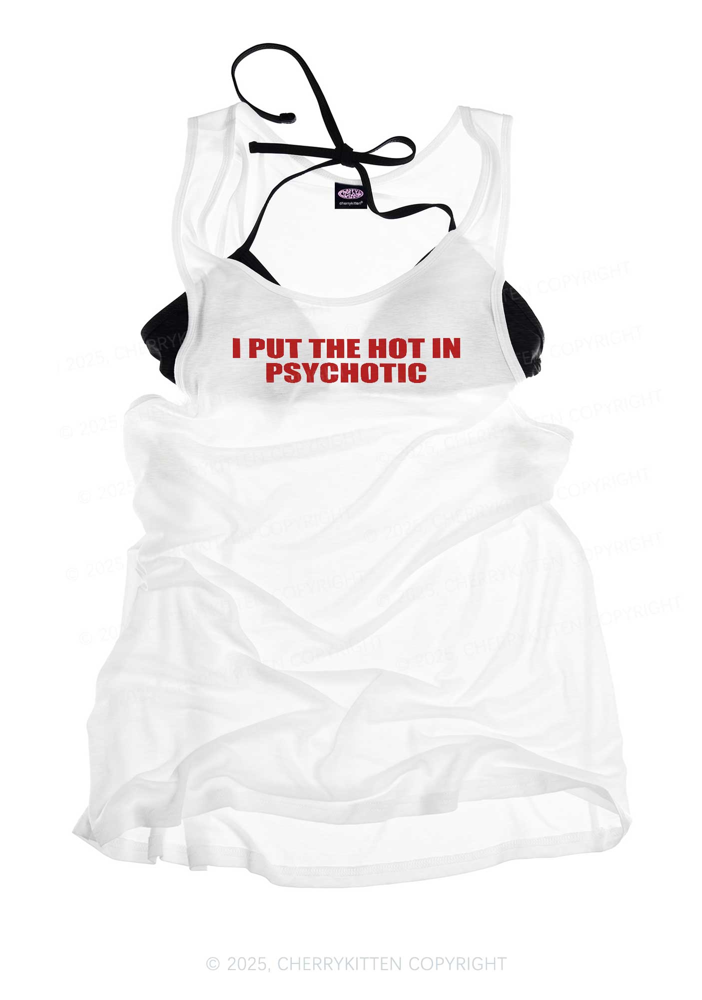 I Put The Hot In Psychotic Y2K Sheer Boyfriend Tank Cherrykitten